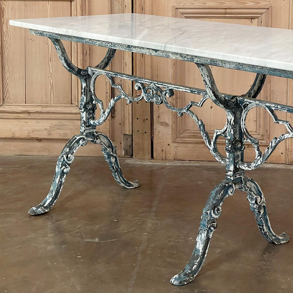 19th Century French Cast Iron Cafe Table, Sofa Table with Carrara Marble For Sale 6