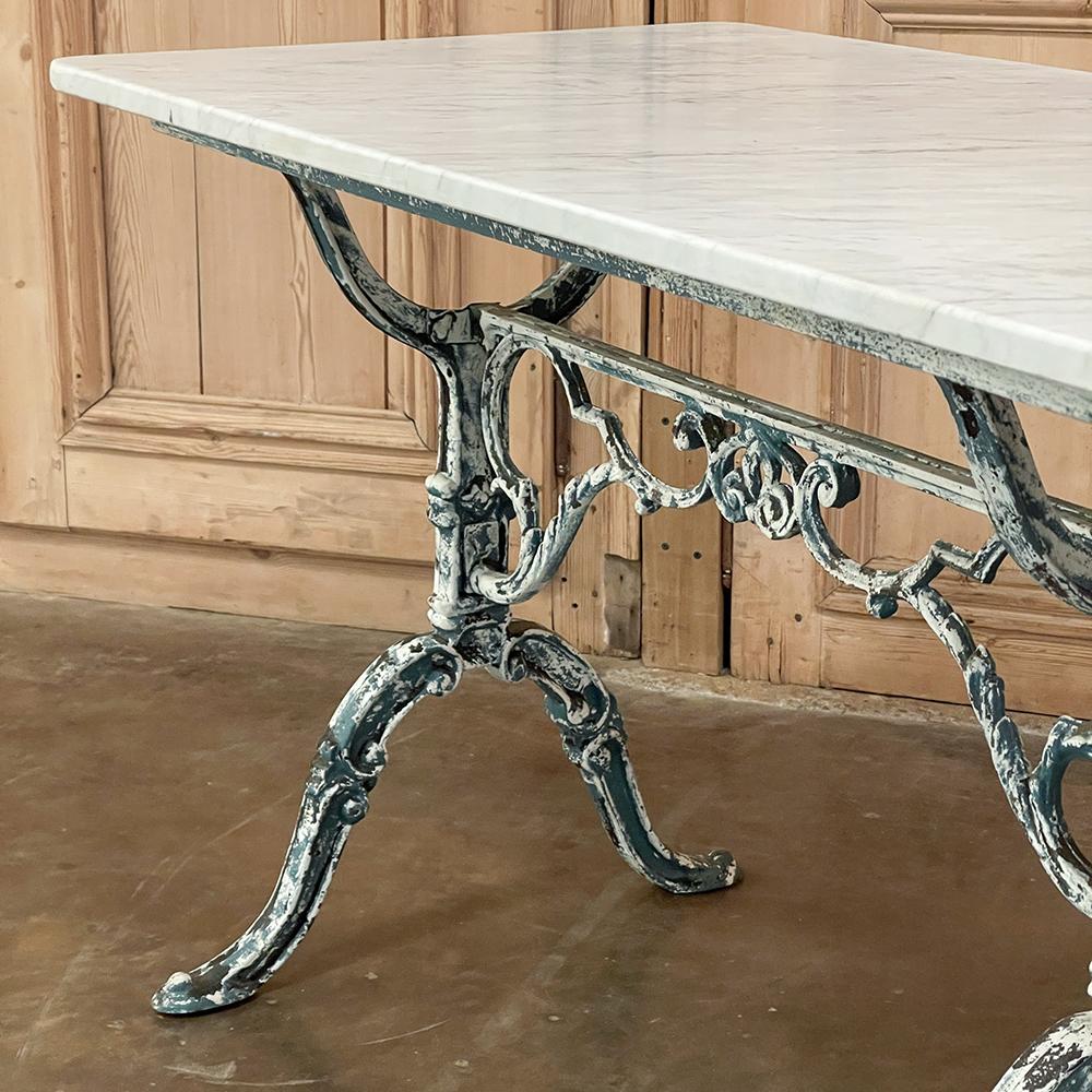 19th Century French Cast Iron Cafe Table ~ Sofa Table with Carrara Marble For Sale 6