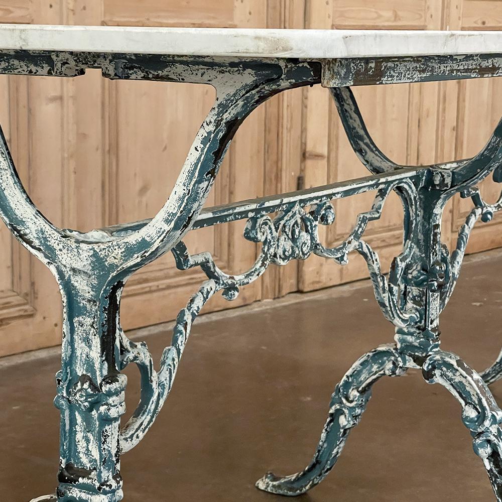 19th Century French Cast Iron Cafe Table ~ Sofa Table with Carrara Marble For Sale 7
