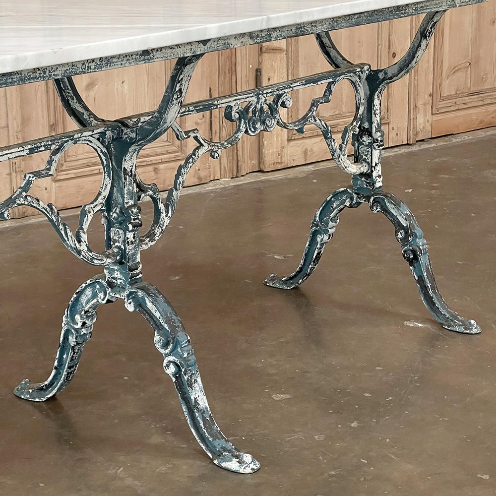 19th Century French Cast Iron Cafe Table, Sofa Table with Carrara Marble For Sale 8