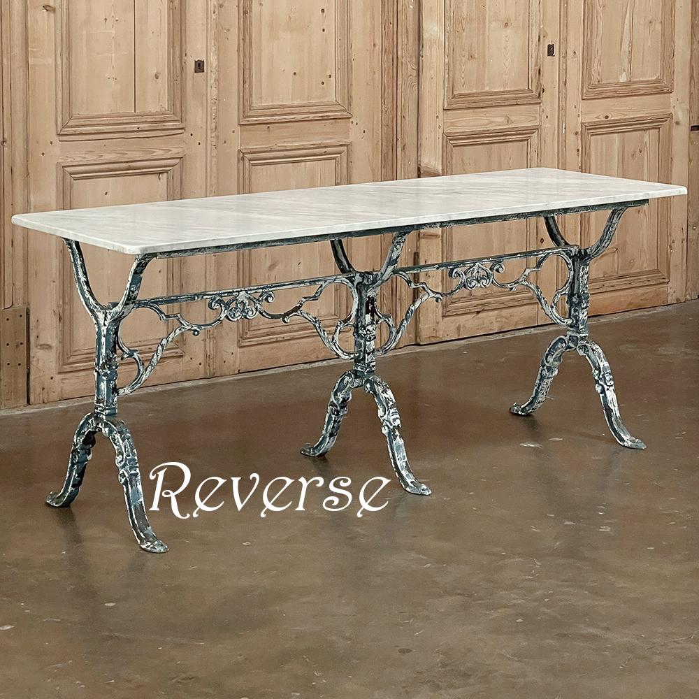 19th Century French Cast Iron Cafe Table, Sofa Table with Carrara Marble For Sale 9