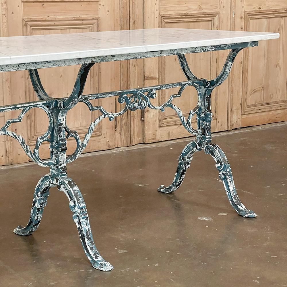 19th Century French Cast Iron Cafe Table ~ Sofa Table with Carrara Marble For Sale 9