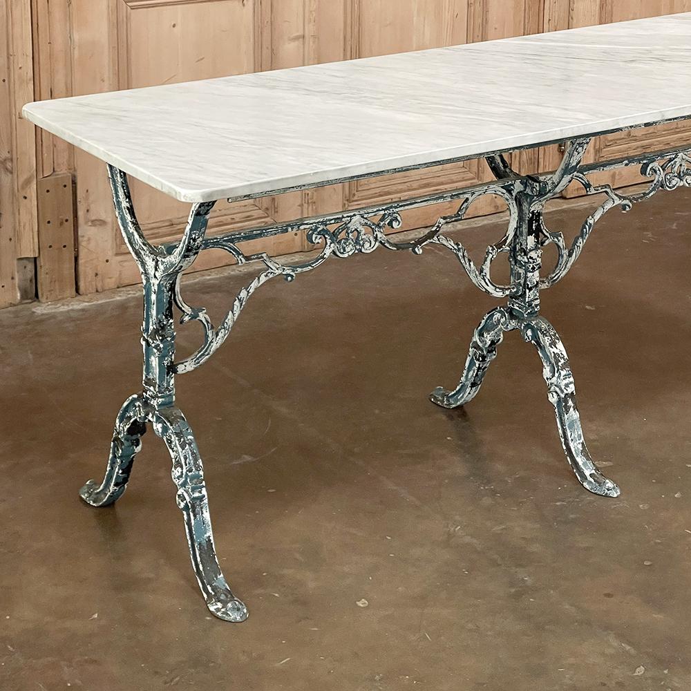 19th Century French Cast Iron Cafe Table, Sofa Table with Carrara Marble For Sale 10