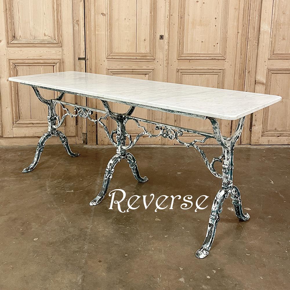 19th Century French Cast Iron Cafe Table ~ Sofa Table with Carrara Marble For Sale 10