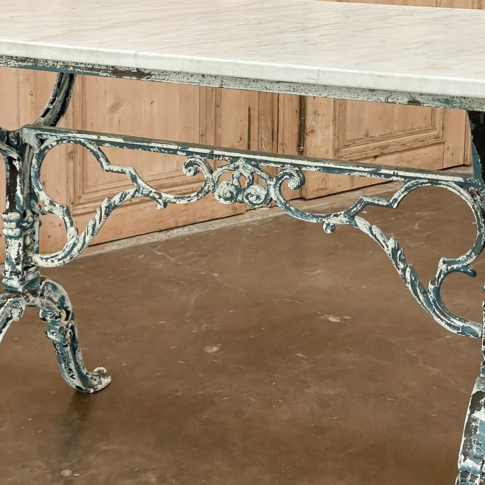 19th Century French Cast Iron Cafe Table ~ Sofa Table with Carrara Marble For Sale 11