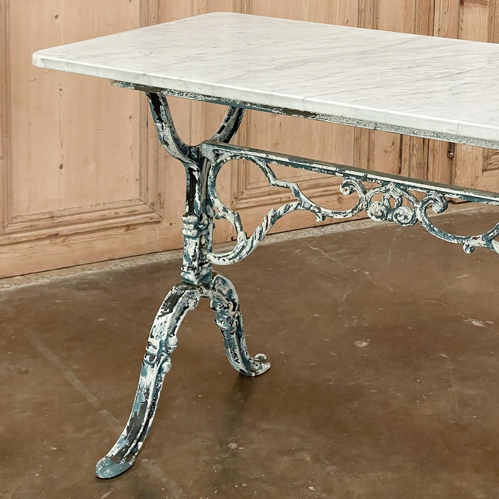 19th Century French Cast Iron Cafe Table ~ Sofa Table with Carrara Marble For Sale 12