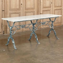 19th Century French Cast Iron Cafe Table, Sofa Table with Carrara Marble
