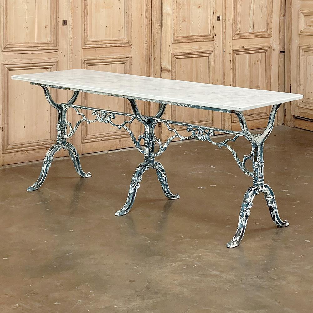 Belle Époque 19th Century French Cast Iron Cafe Table ~ Sofa Table with Carrara Marble For Sale