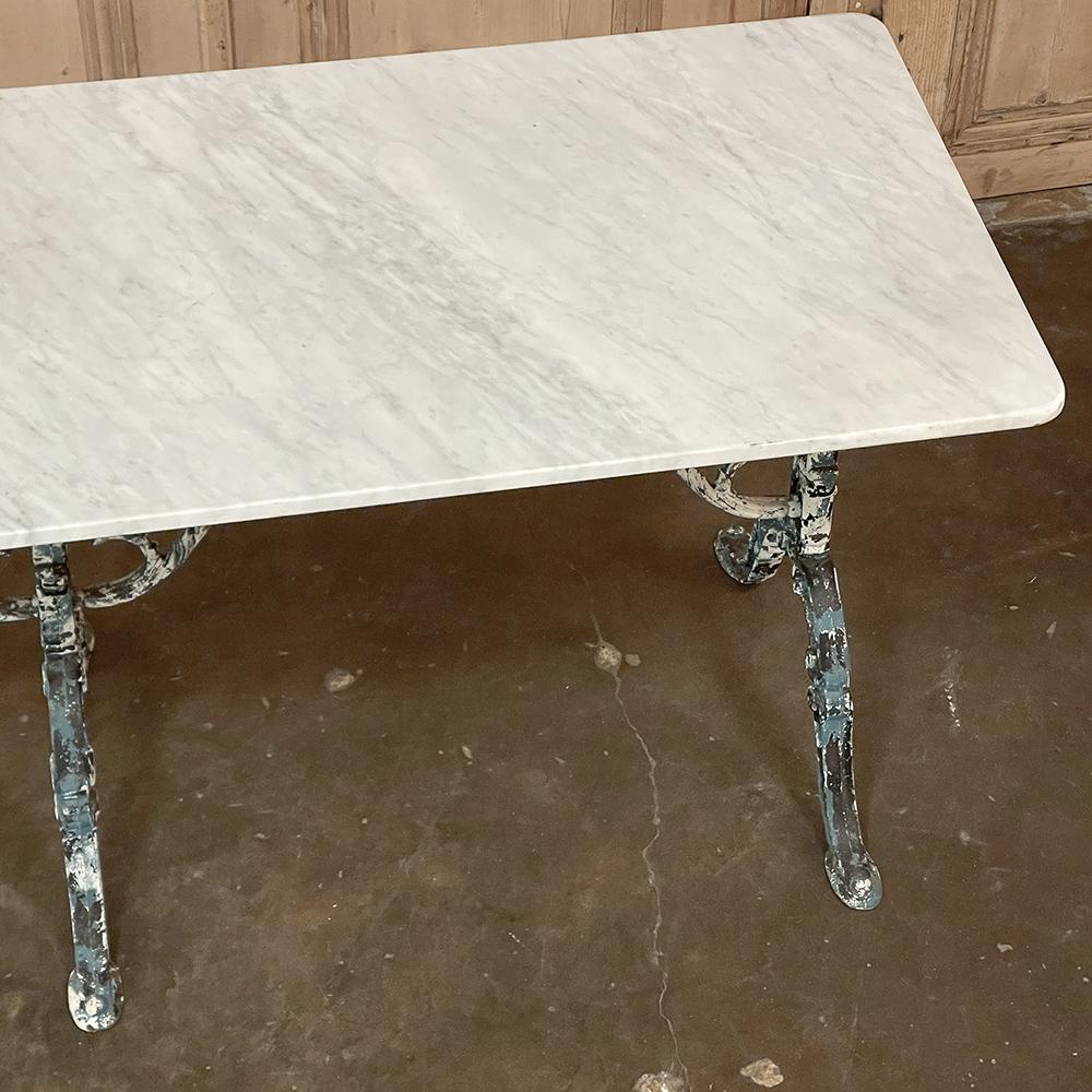 Late 19th Century 19th Century French Cast Iron Cafe Table, Sofa Table with Carrara Marble For Sale