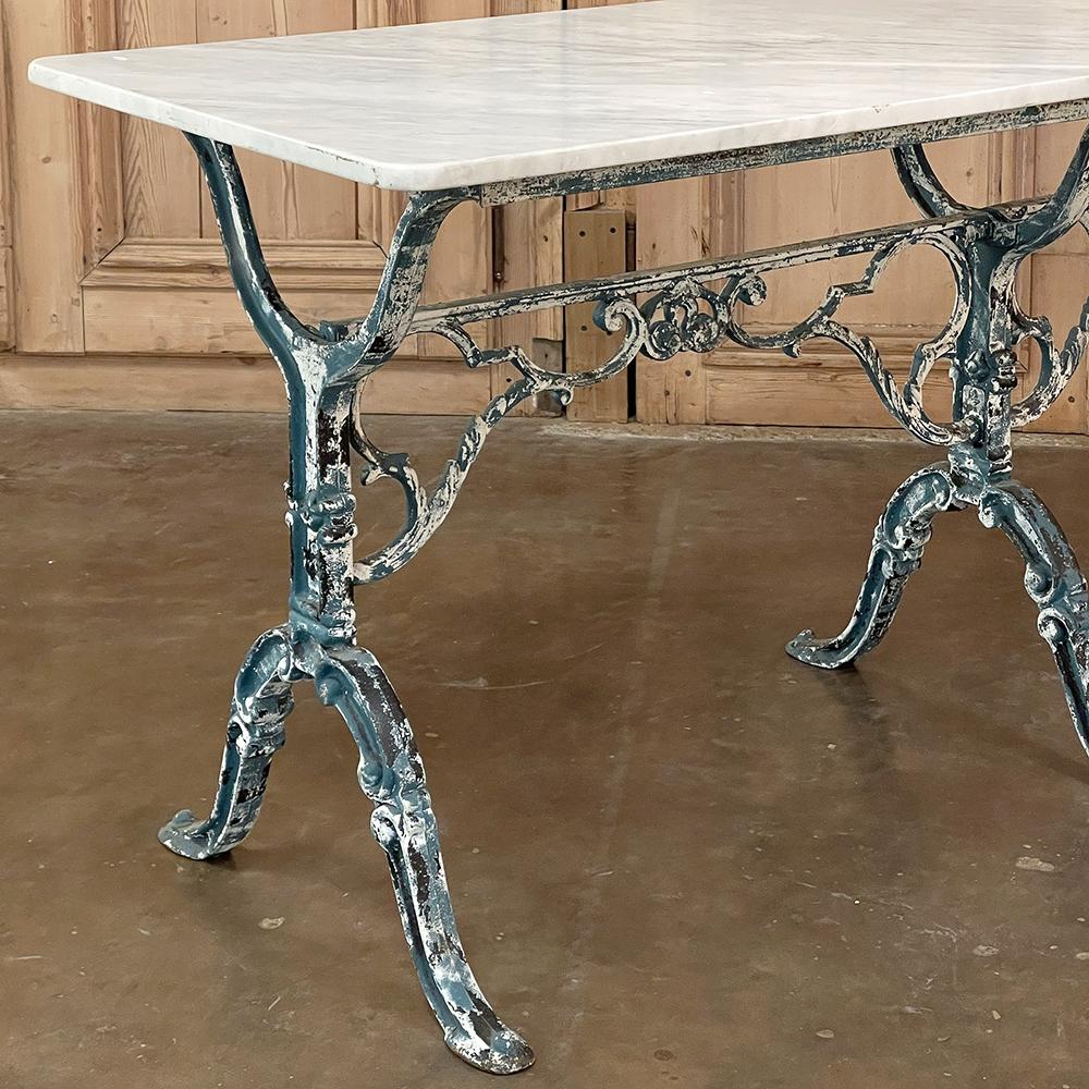 19th Century French Cast Iron Cafe Table, Sofa Table with Carrara Marble For Sale 1