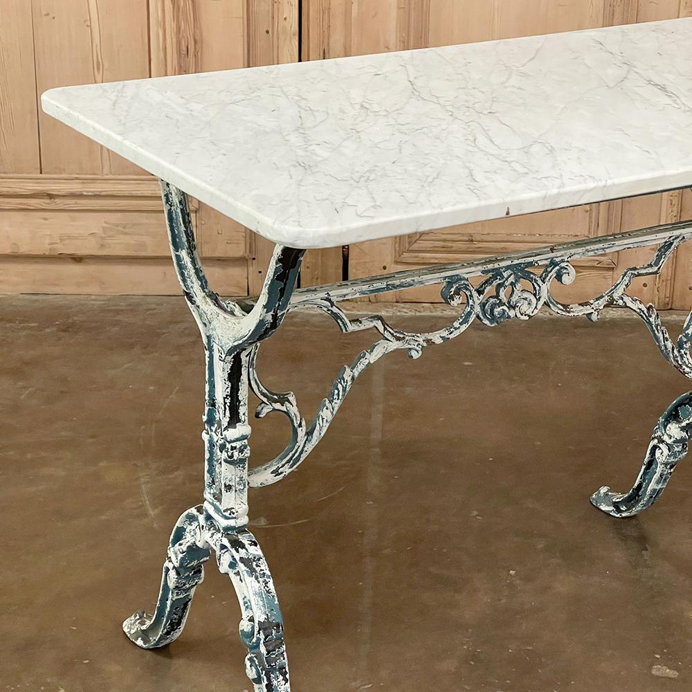 19th Century French Cast Iron Cafe Table ~ Sofa Table with Carrara Marble For Sale 1