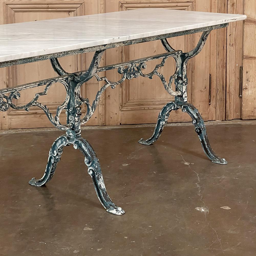 19th Century French Cast Iron Cafe Table, Sofa Table with Carrara Marble For Sale 2