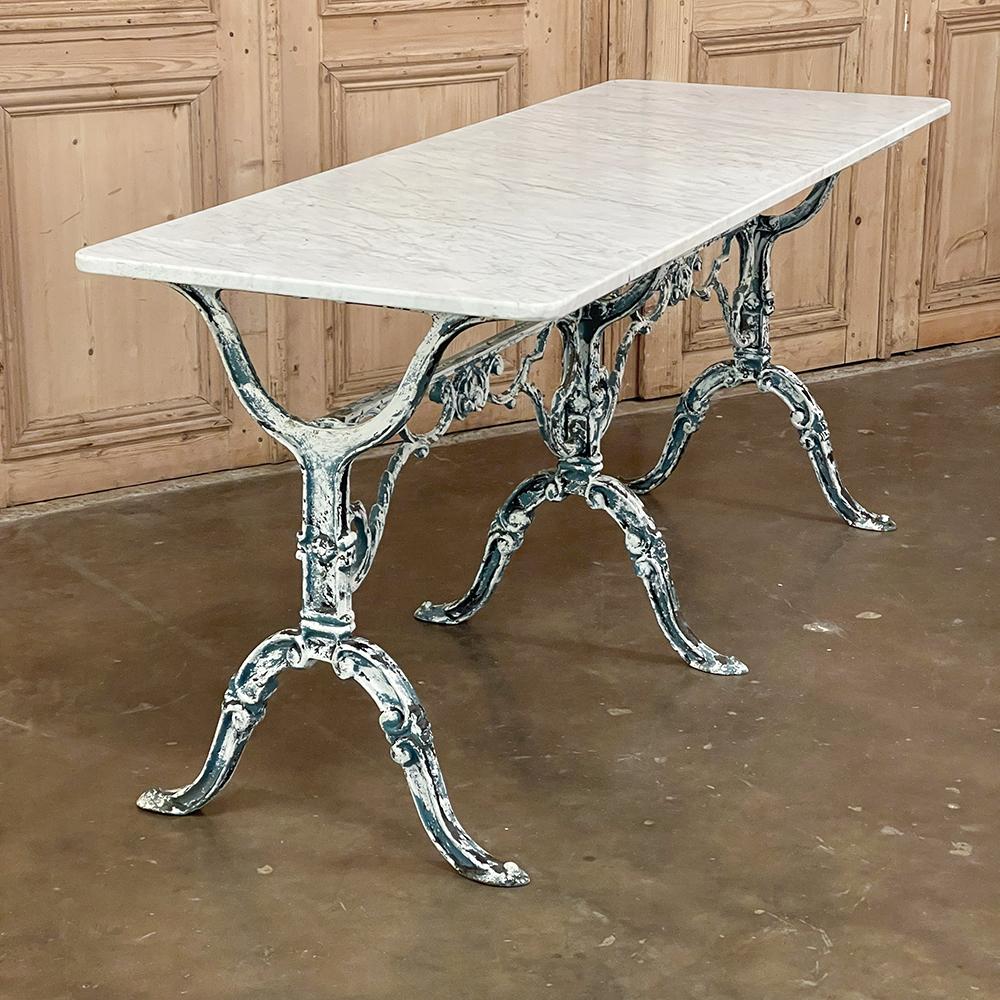 19th Century French Cast Iron Cafe Table ~ Sofa Table with Carrara Marble For Sale 3