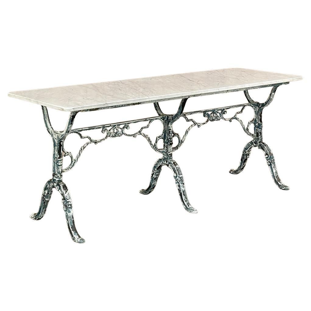 19th Century French Cast Iron Cafe Table ~ Sofa Table with Carrara Marble For Sale