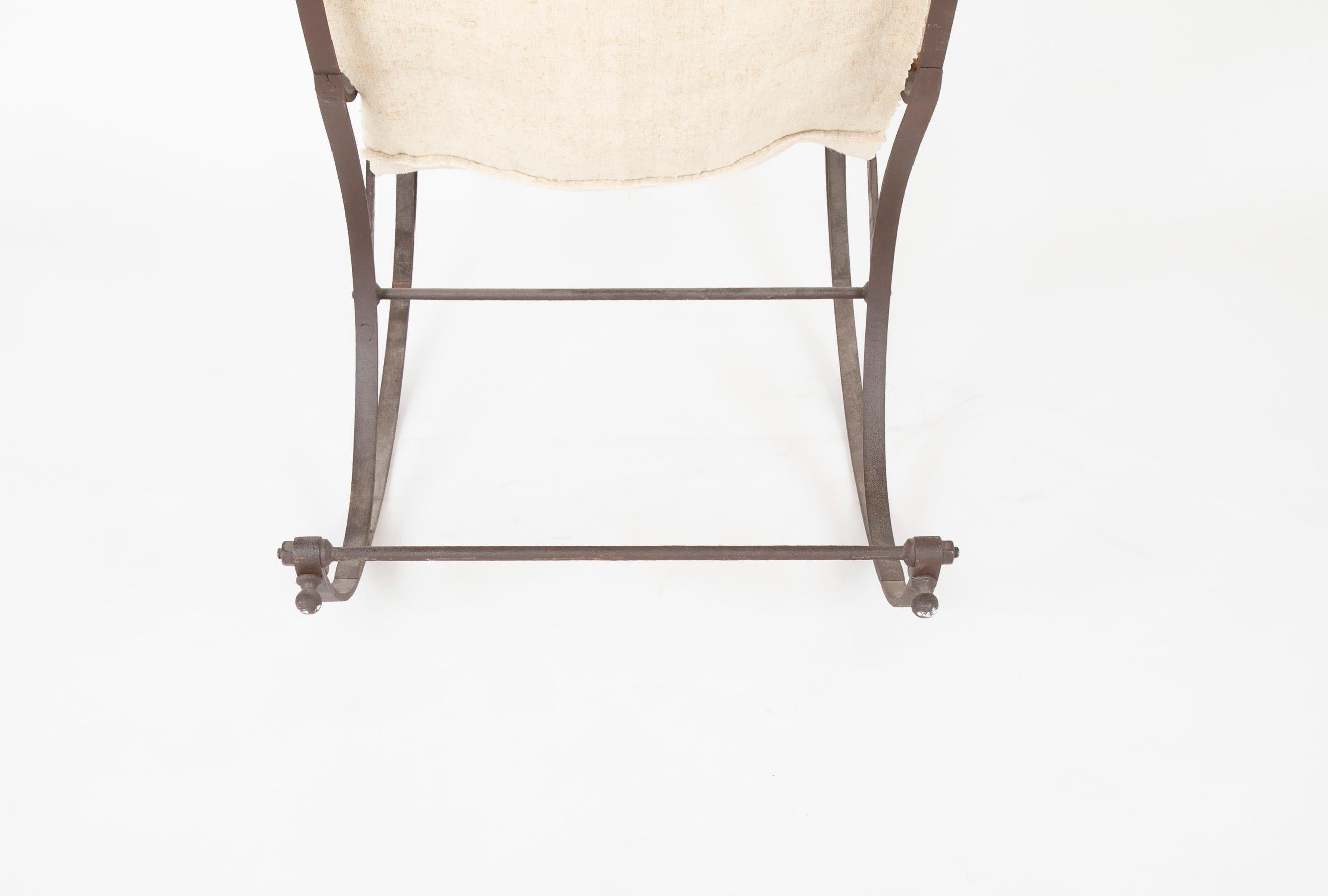 19th Century French Cast Iron and Canvas Rocking Chair 4