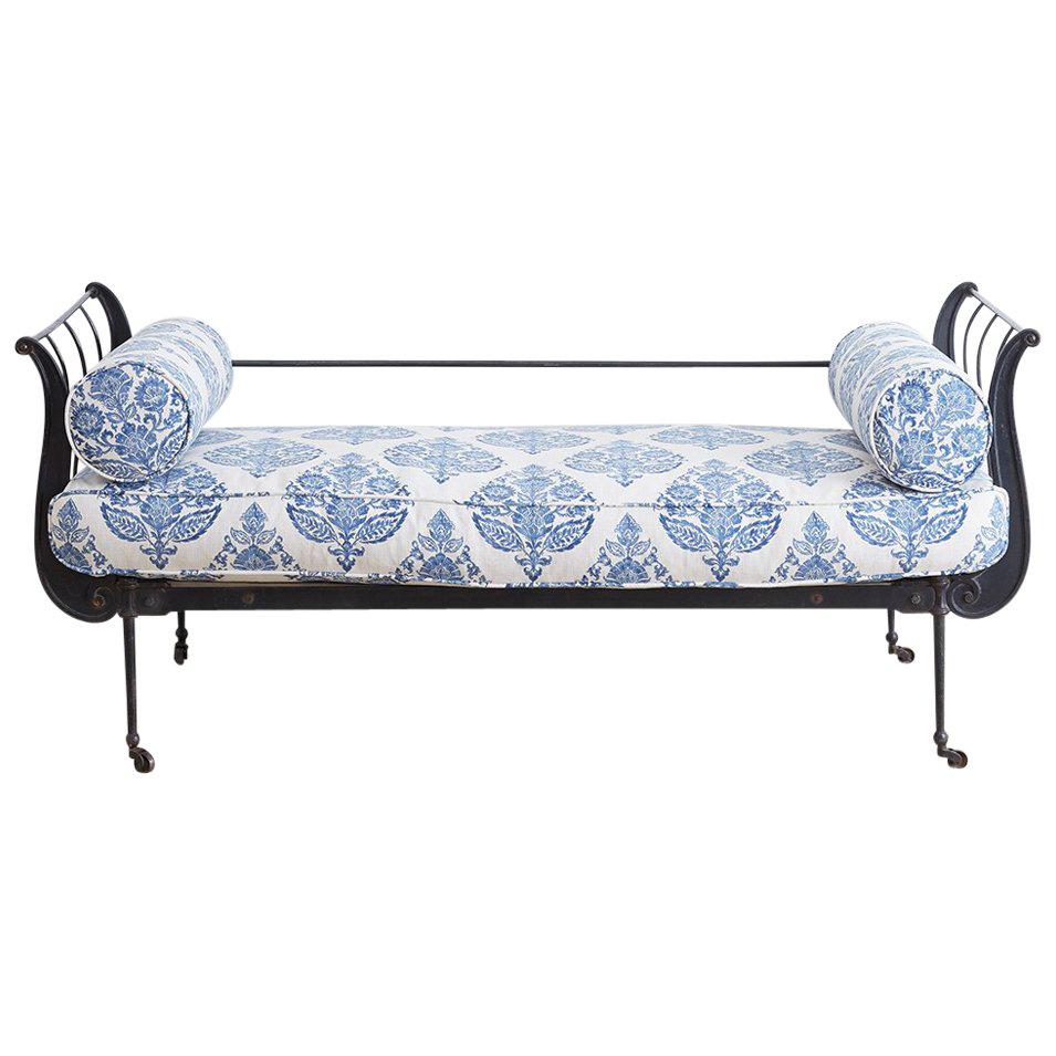 19th Century, French Cast Iron Daybed with Linen