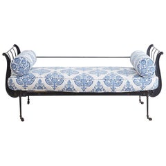 Antique 19th Century, French Cast Iron Daybed with Linen