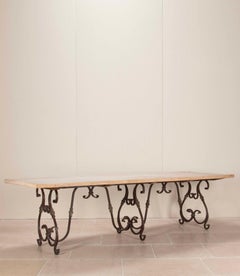 19th Century French Cast Iron & Elm Dining Table