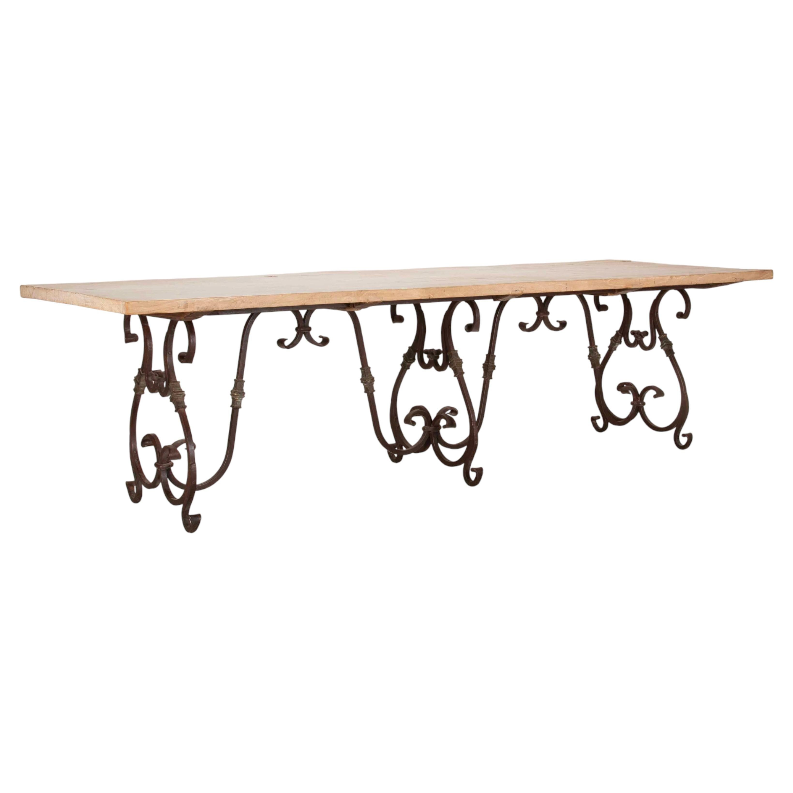 19th Century French Cast Iron & Elm Dining Table For Sale