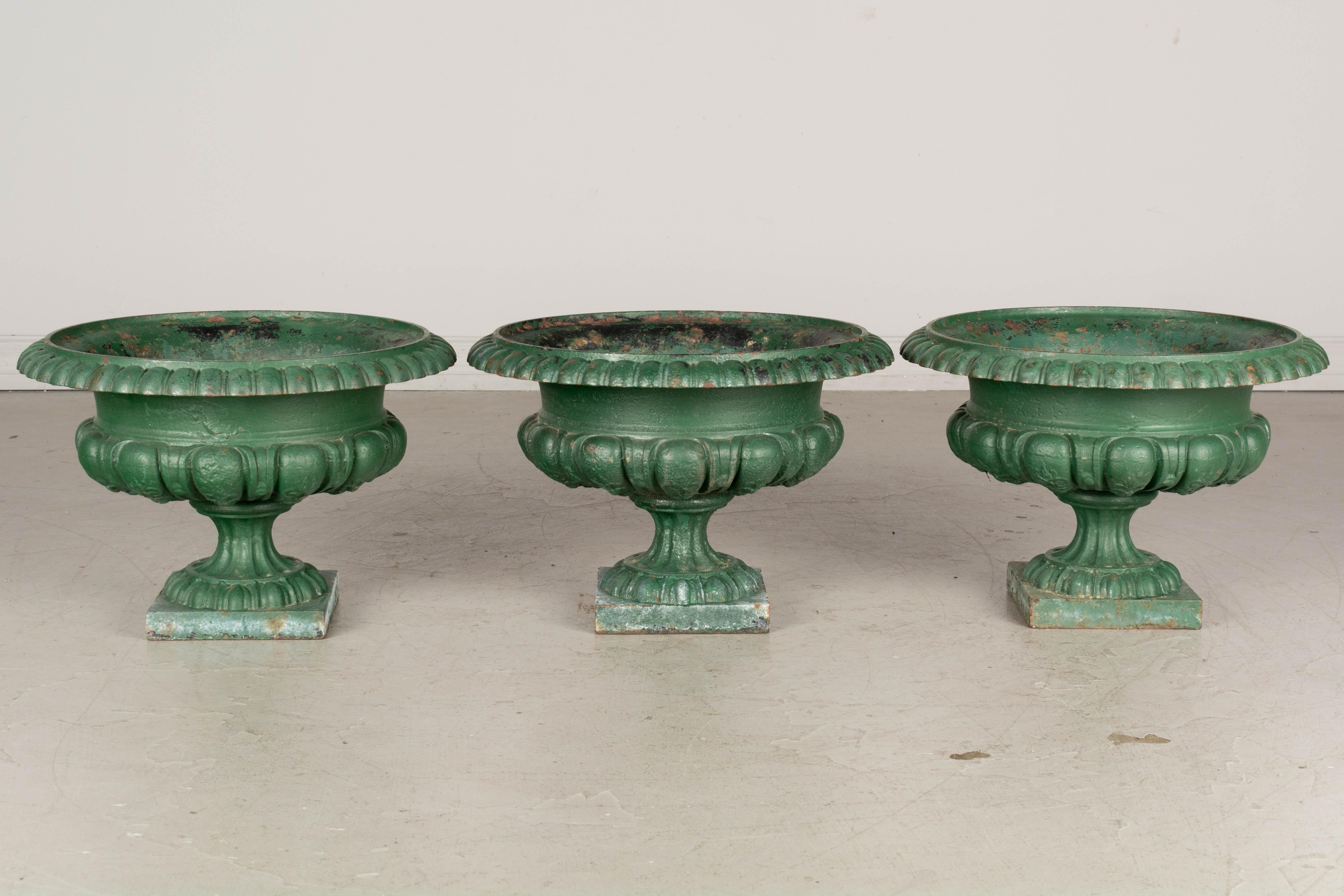 Beaux Arts 19th Century French Cast Iron Garden Urns Set of 3