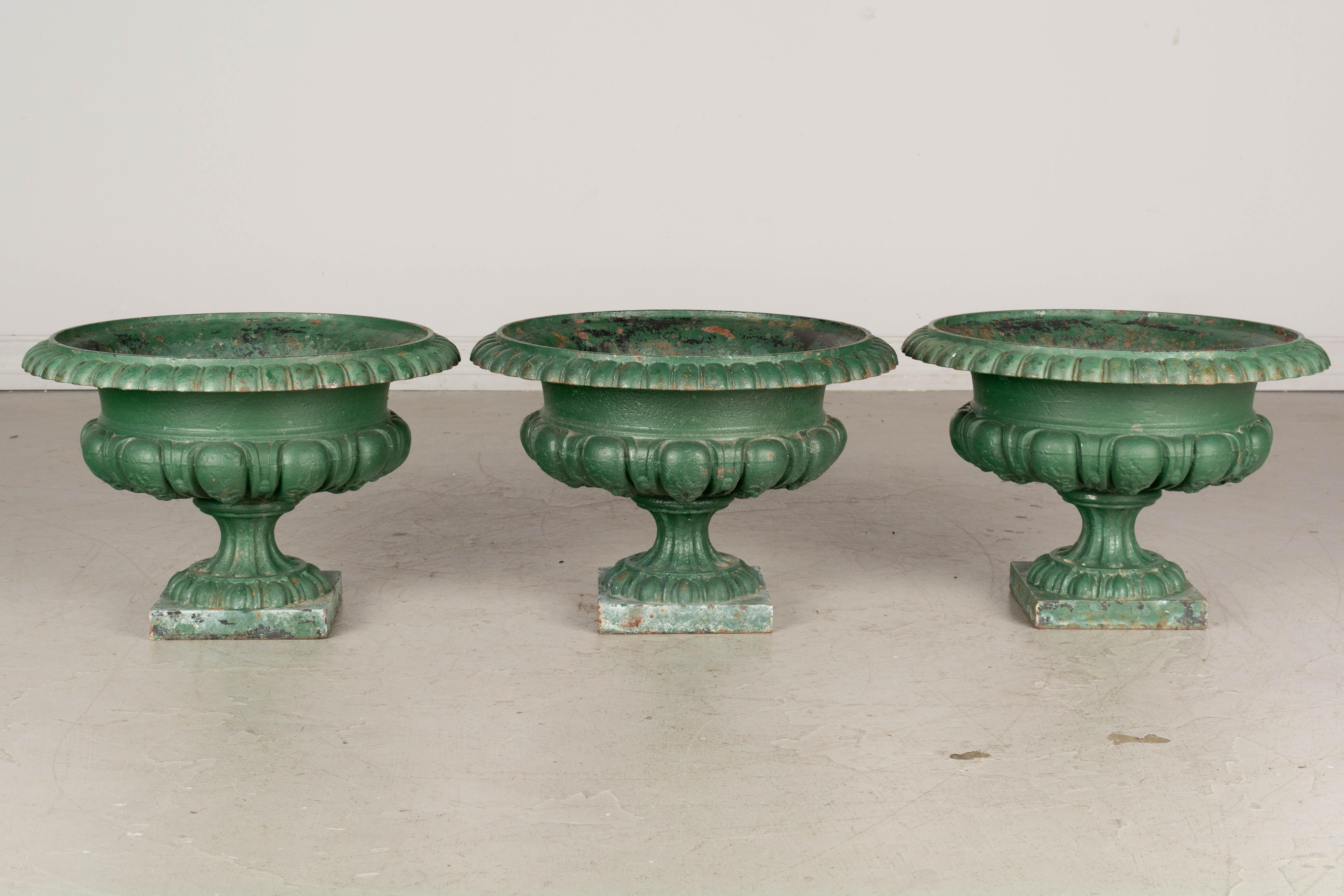 19th Century French Cast Iron Garden Urns Set of 3 1