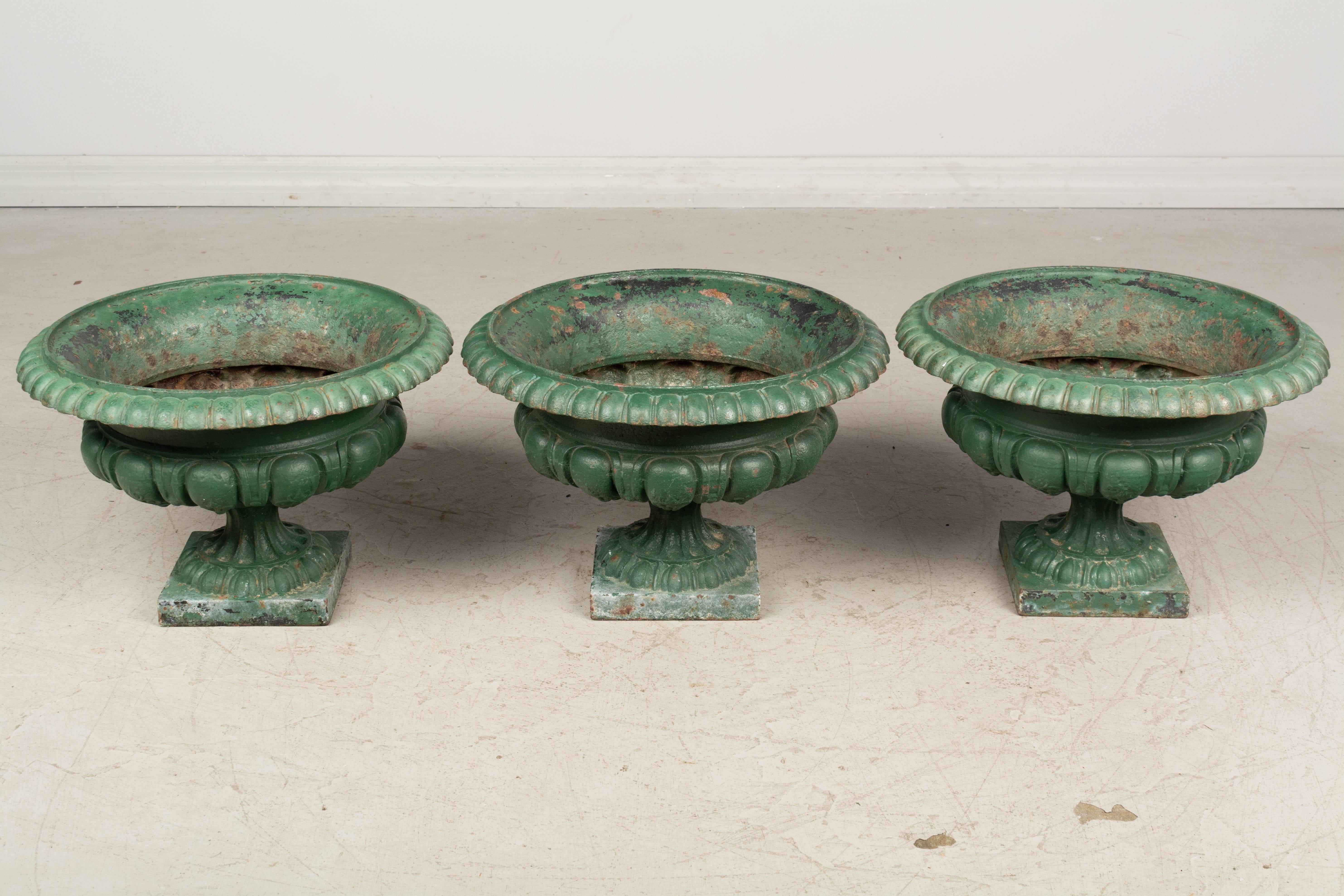 19th Century French Cast Iron Garden Urns Set of 3 2