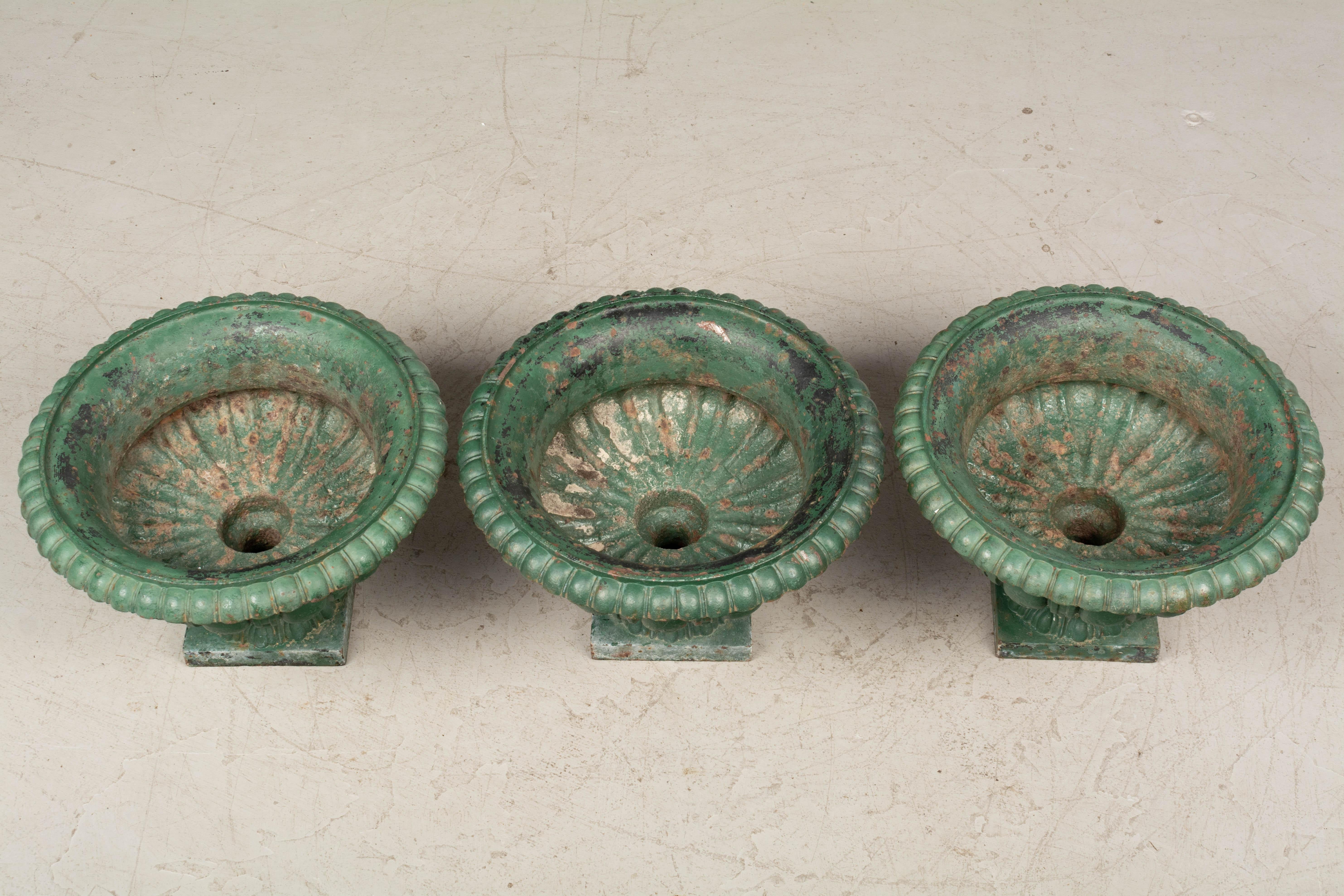 19th Century French Cast Iron Garden Urns Set of 3 3