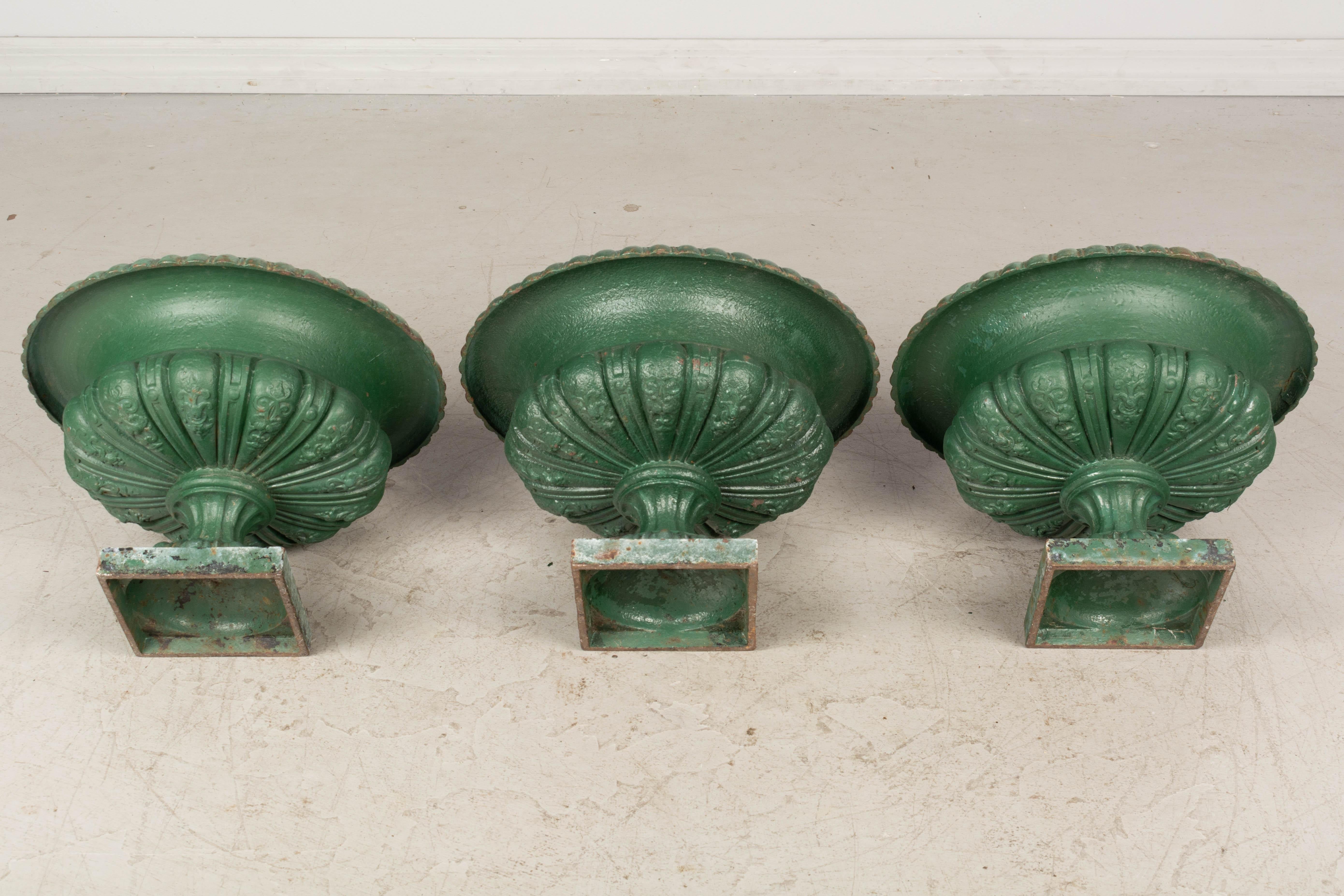 19th Century French Cast Iron Garden Urns Set of 3 4