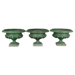 19th Century French Cast Iron Garden Urns Set of 3