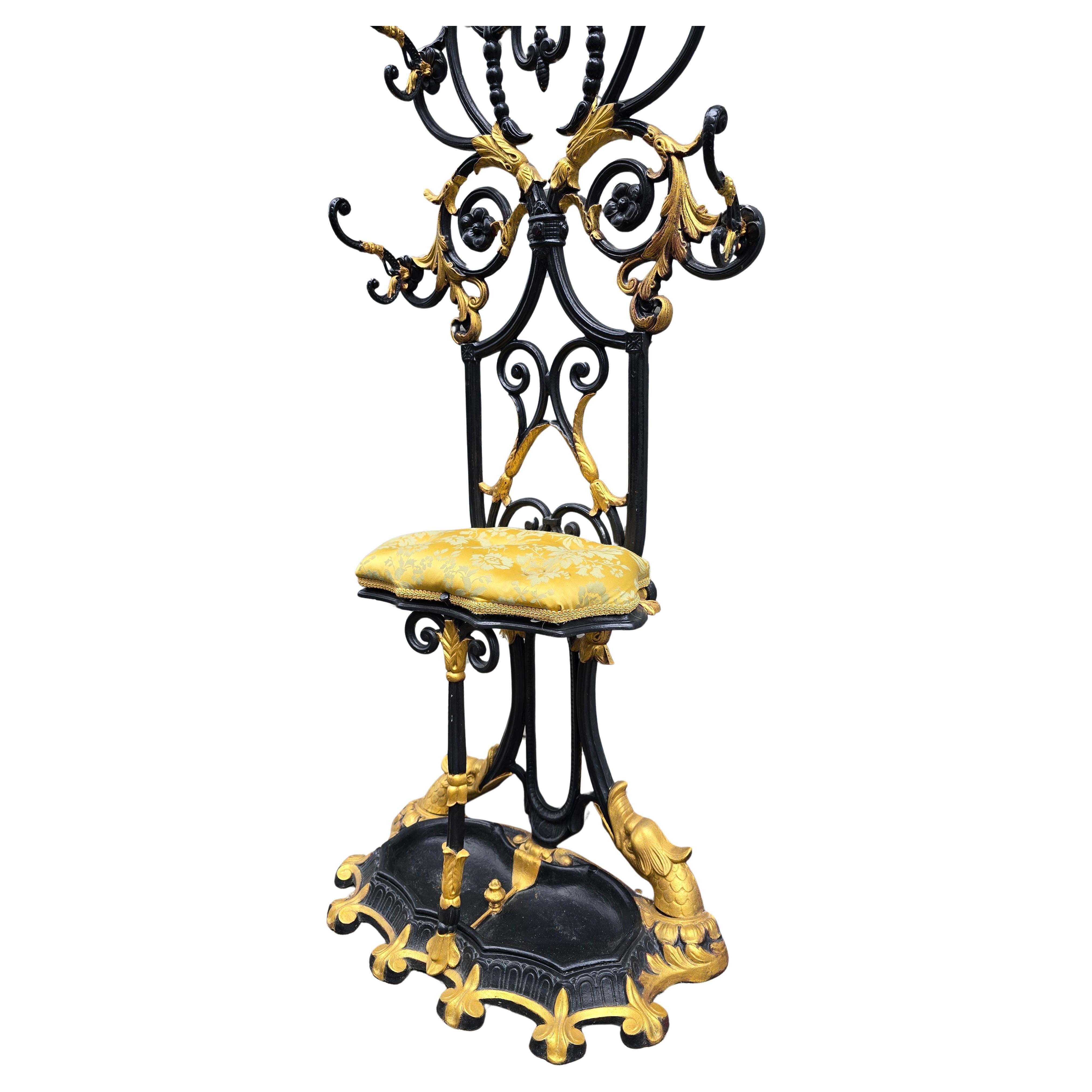 19th Century French Cast Iron Hall Stand with Gilded Accents en vente 1