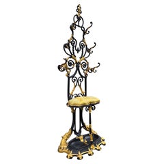 Antique 19th Century French Cast Iron Hall Stand with Gilded Accents