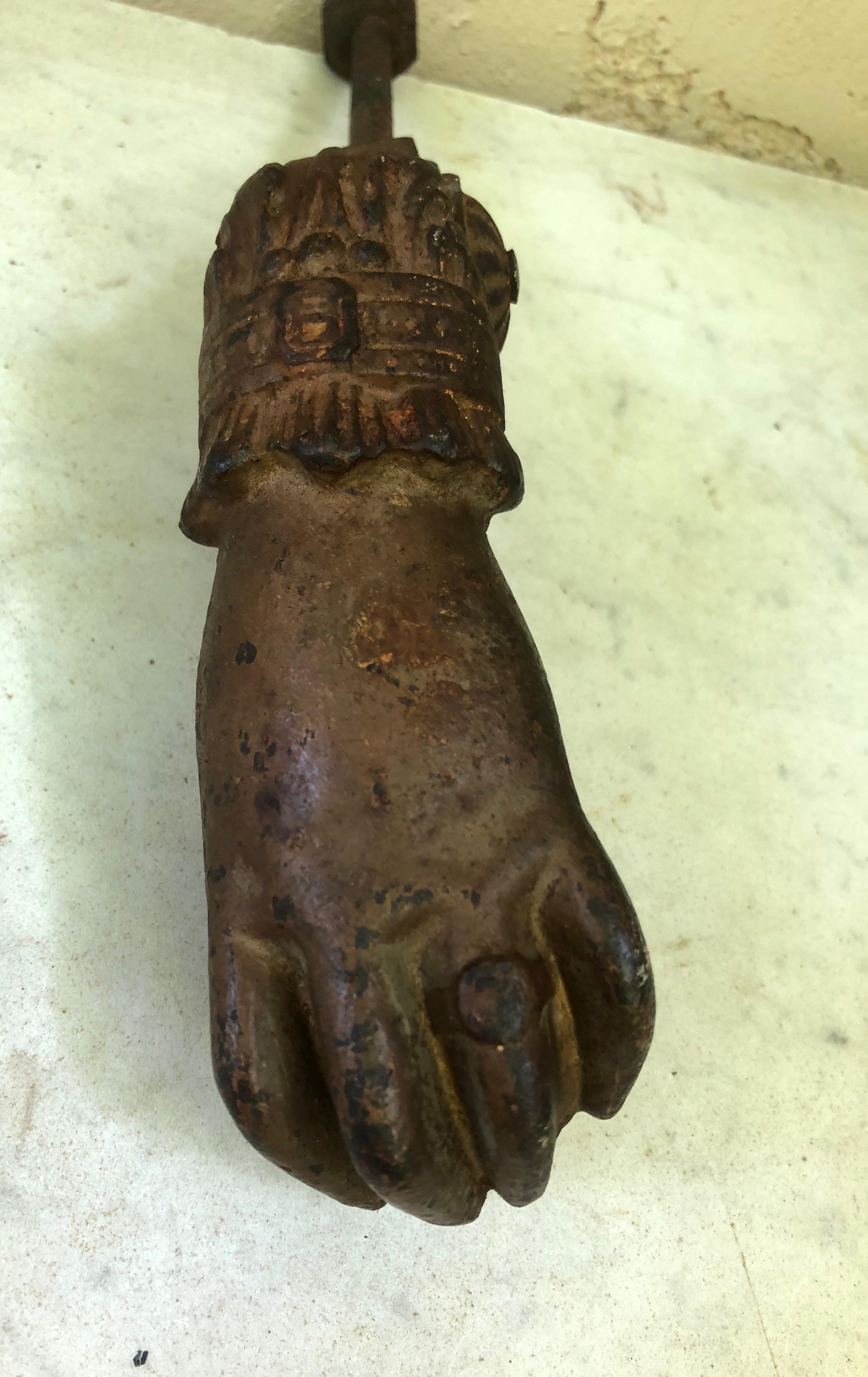 19th Century French Cast Iron Hand Door knocker In Good Condition In Austin, TX