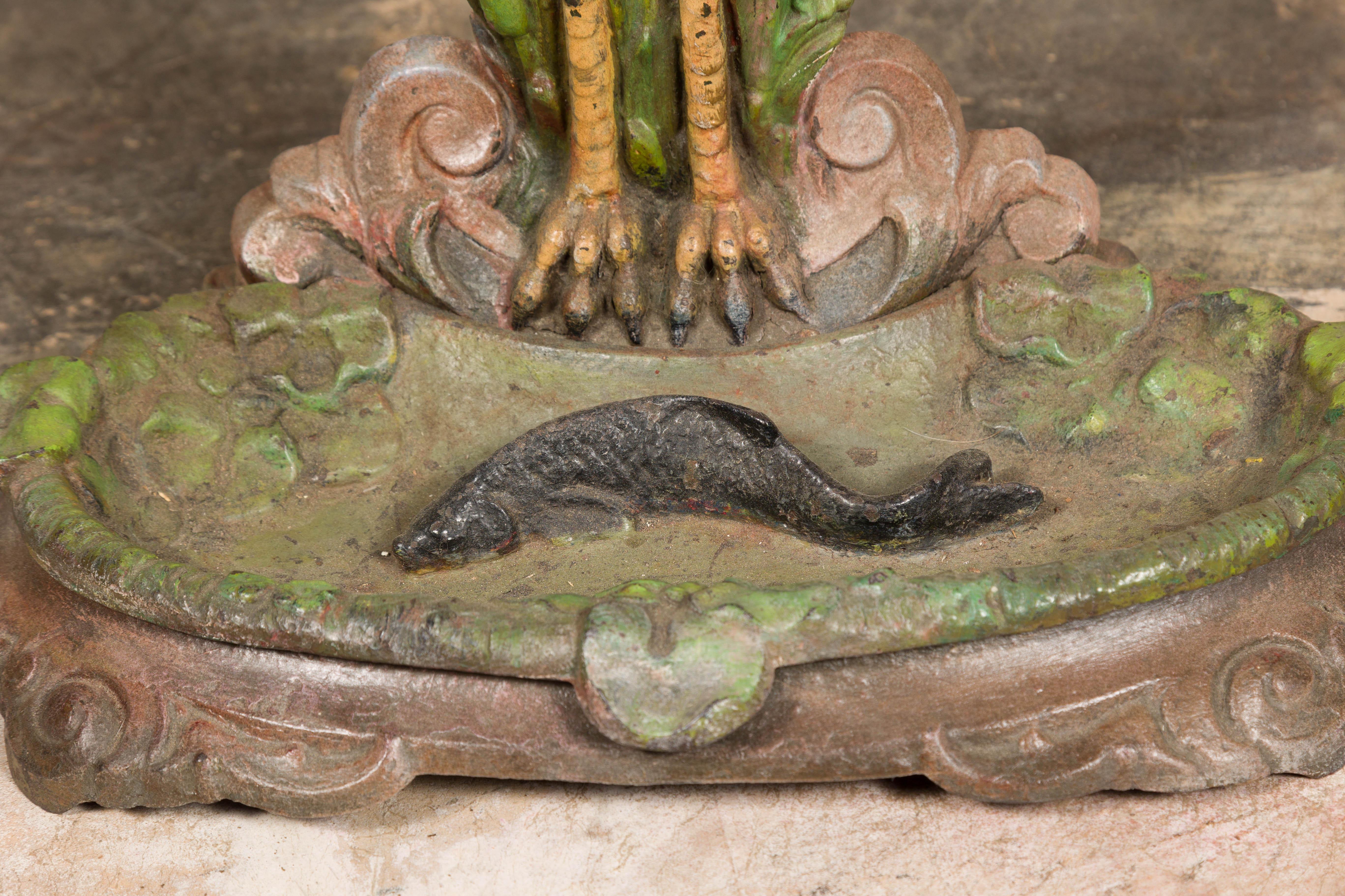19th-Century French Cast Iron Heron Umbrella Stand with Hand-Painted Details For Sale 6