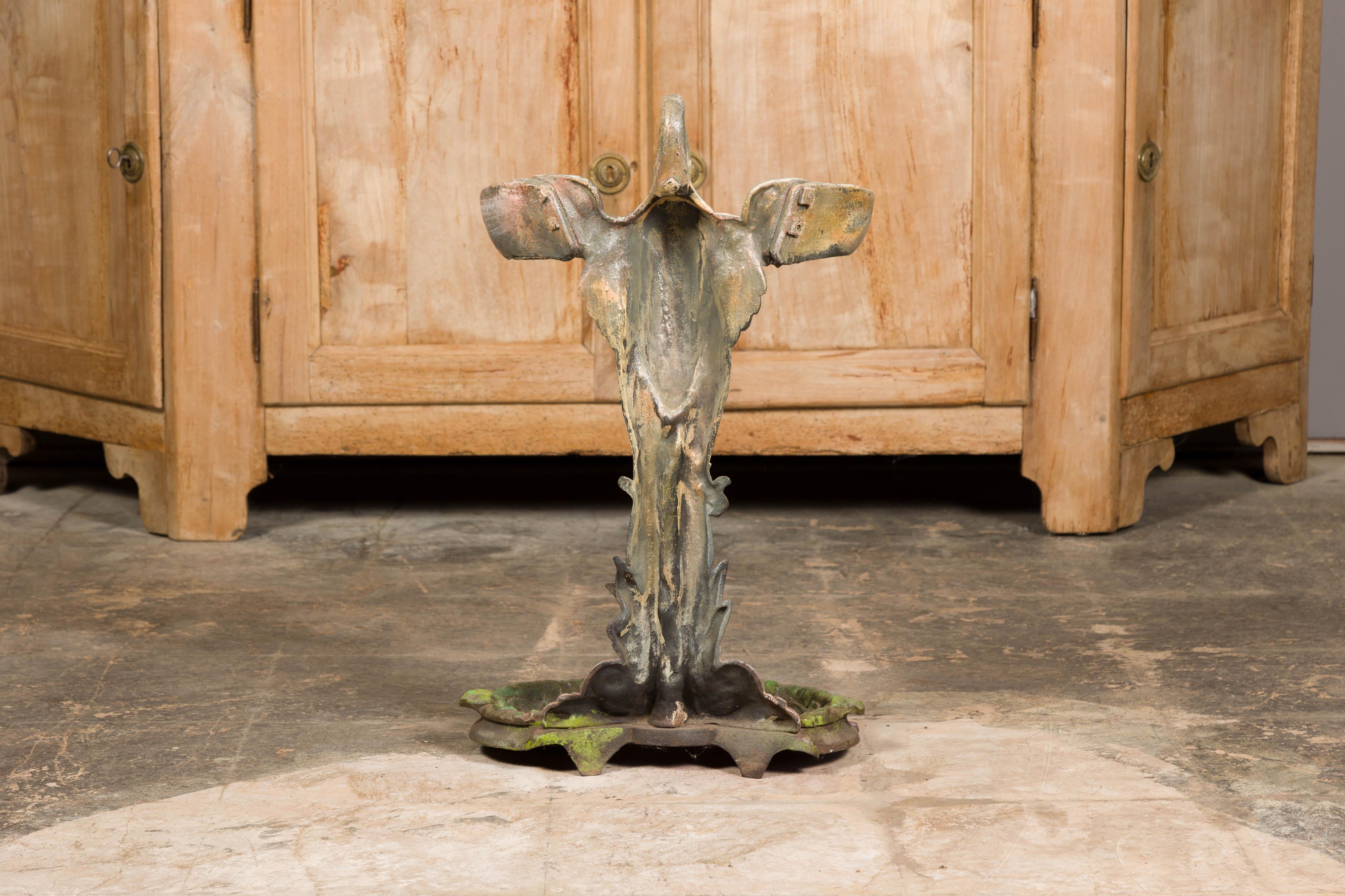 19th-Century French Cast Iron Heron Umbrella Stand with Hand-Painted Details For Sale 9