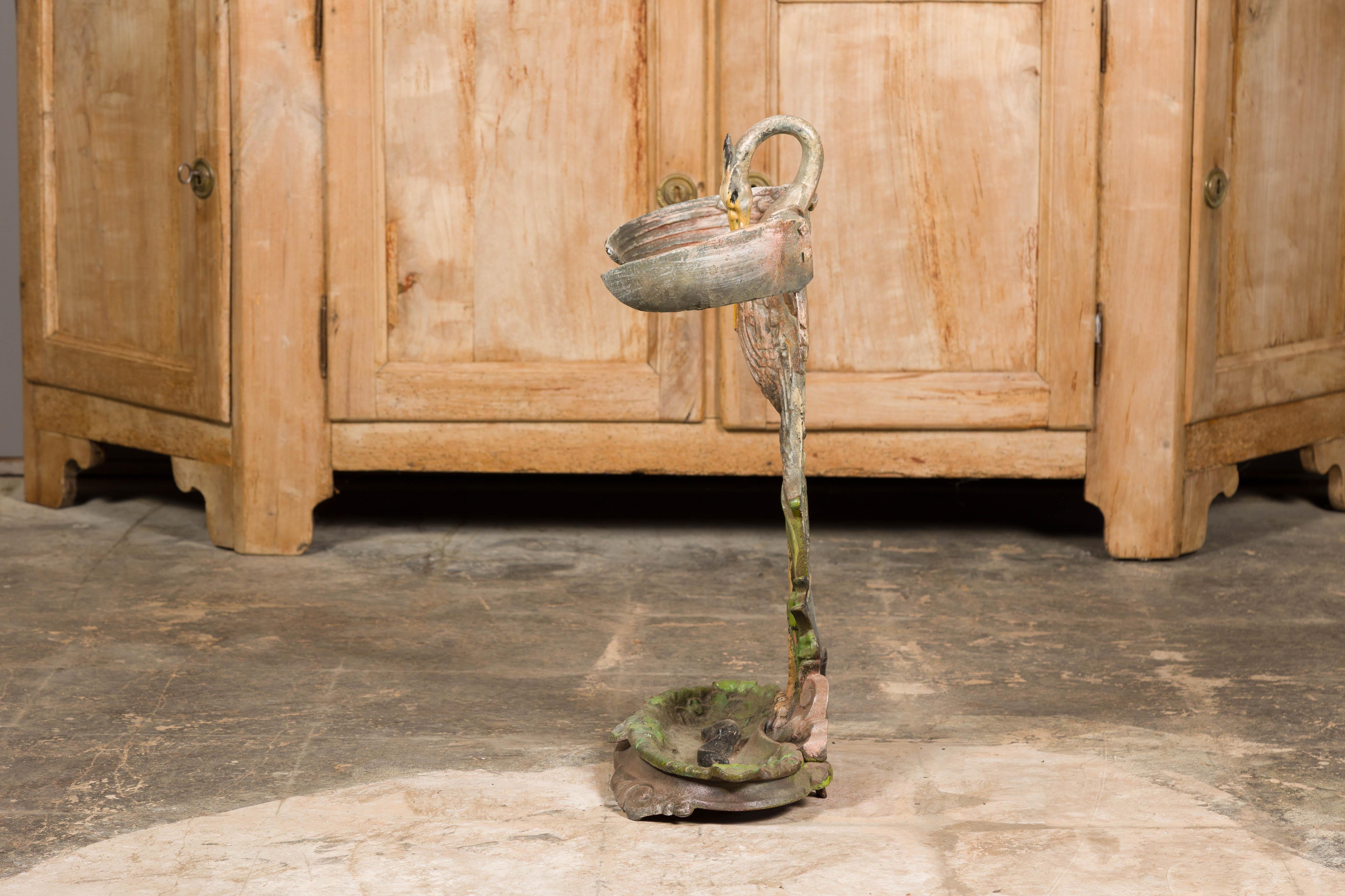 19th-Century French Cast Iron Heron Umbrella Stand with Hand-Painted Details For Sale 10