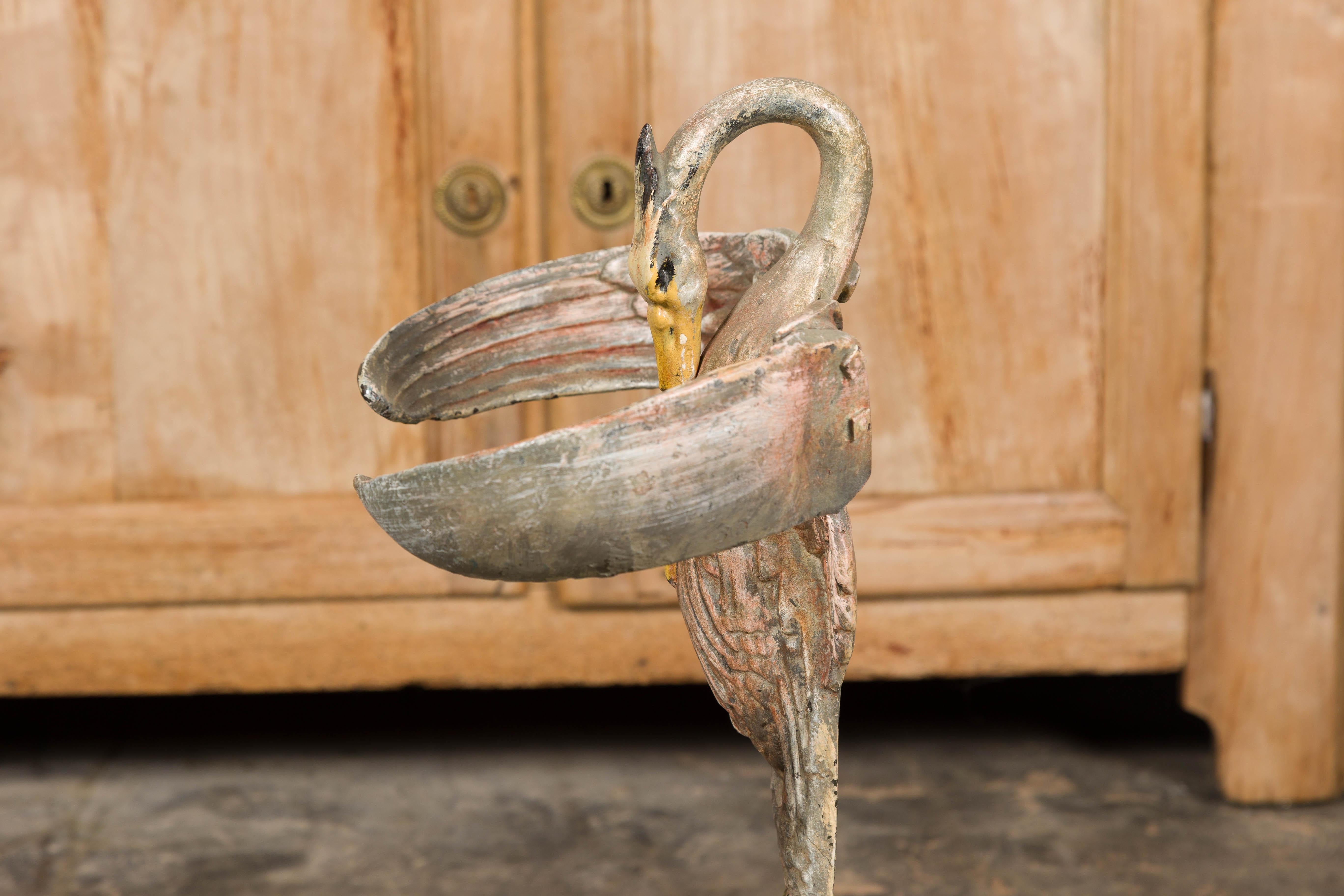 19th-Century French Cast Iron Heron Umbrella Stand with Hand-Painted Details For Sale 11