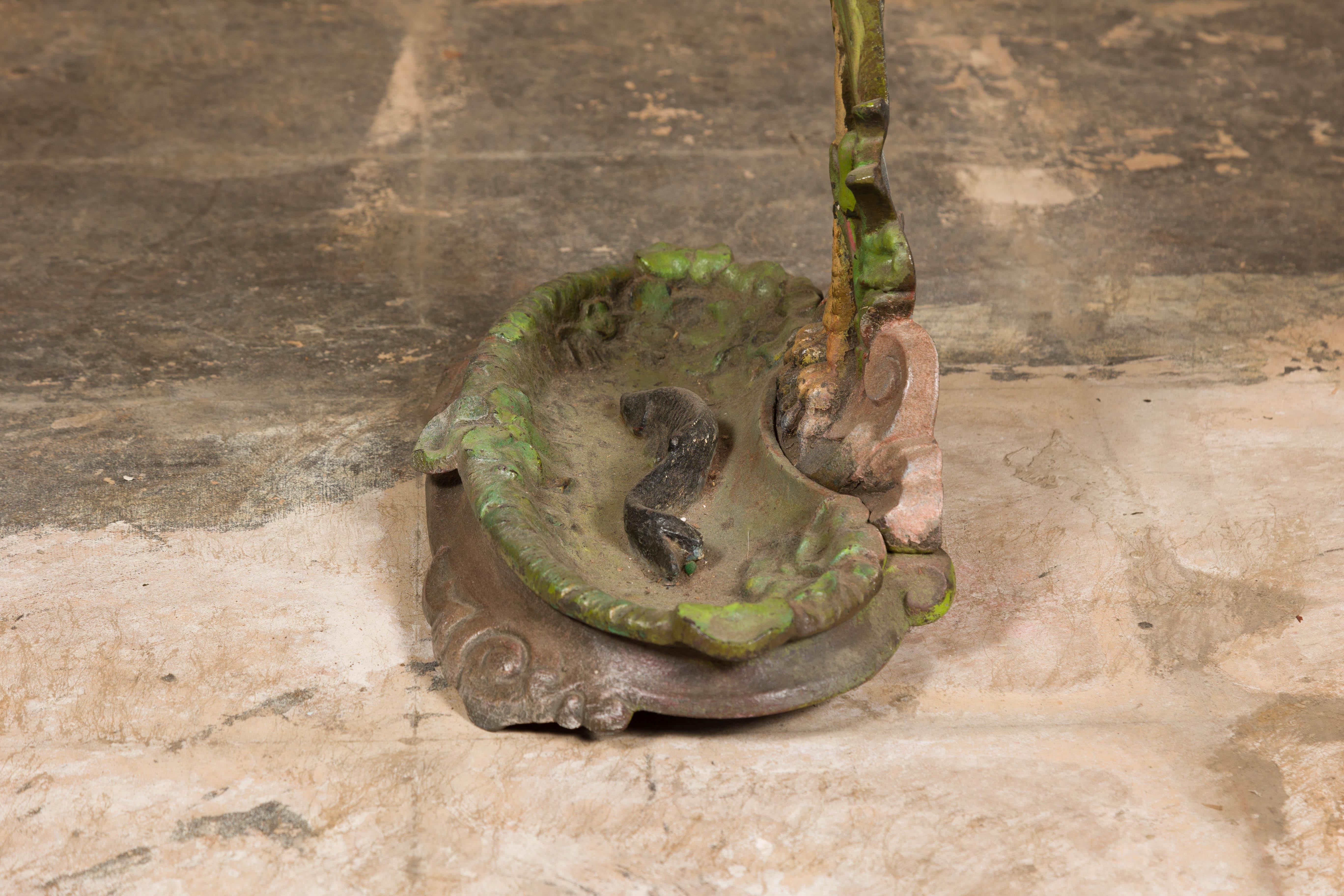 19th-Century French Cast Iron Heron Umbrella Stand with Hand-Painted Details For Sale 12