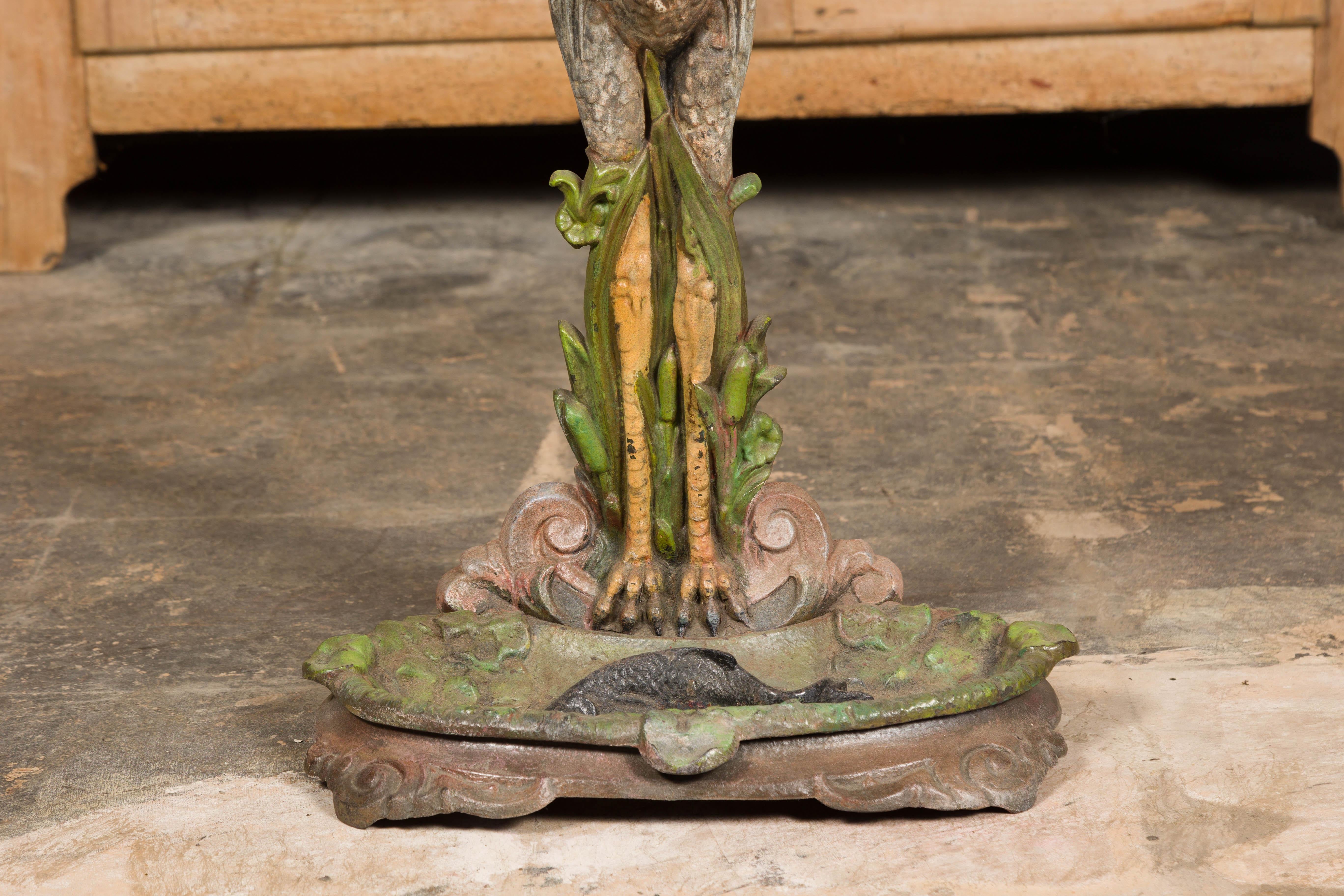 19th-Century French Cast Iron Heron Umbrella Stand with Hand-Painted Details For Sale 3