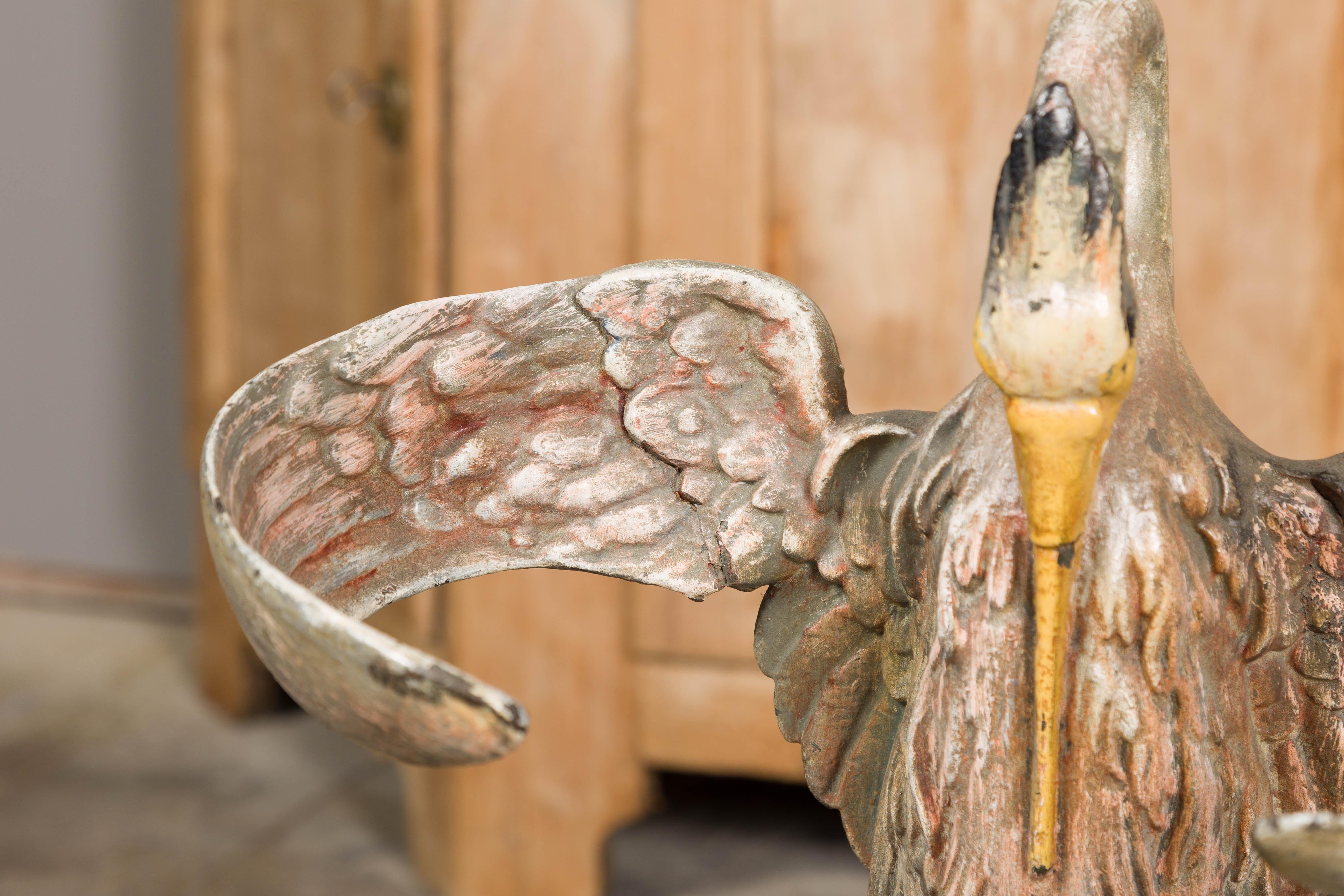 19th-Century French Cast Iron Heron Umbrella Stand with Hand-Painted Details For Sale 4