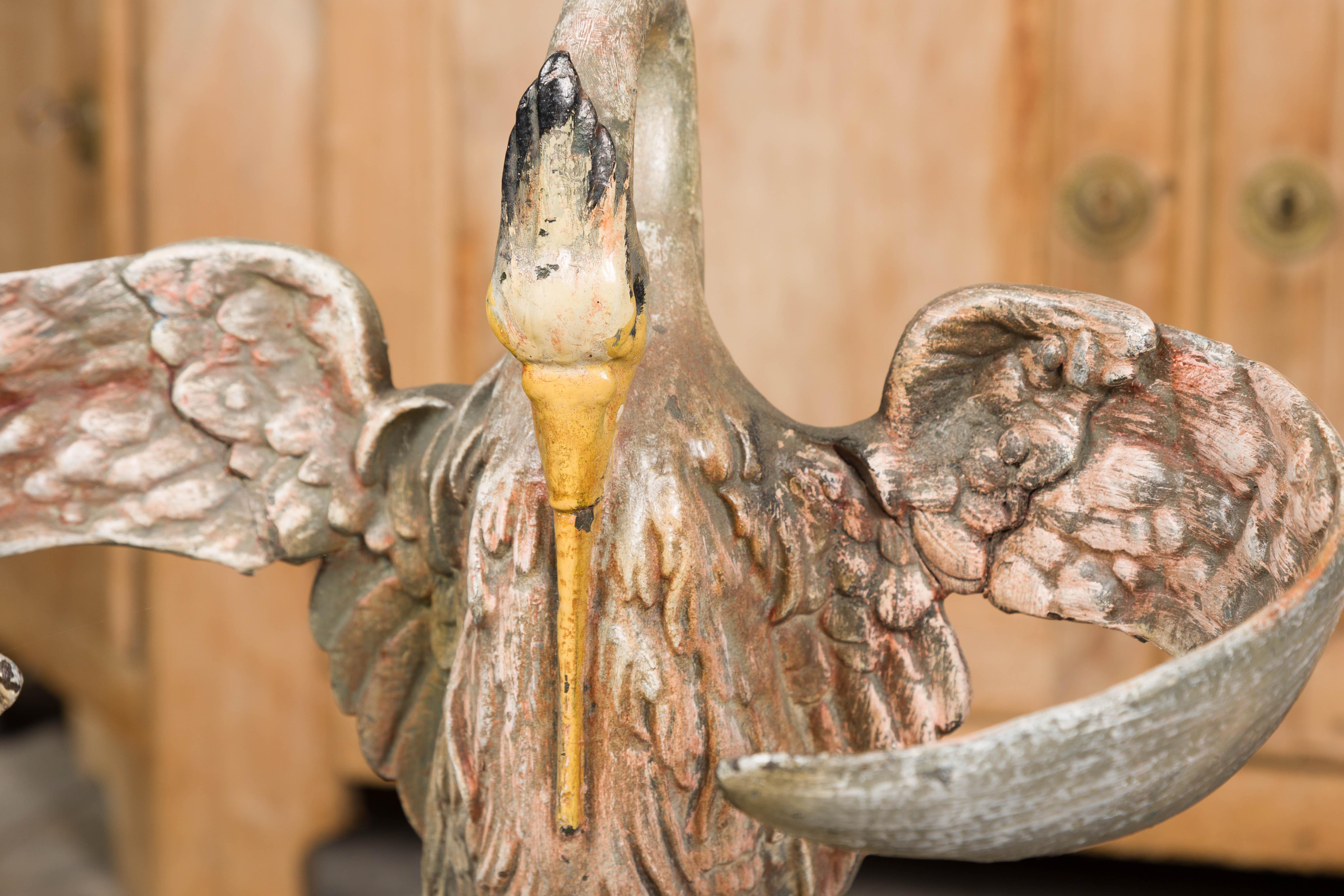 19th-Century French Cast Iron Heron Umbrella Stand with Hand-Painted Details For Sale 5
