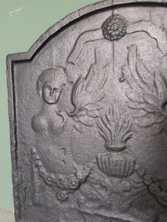 19th Century French Cast Iron Louis XVI Style Fireback with Angels
