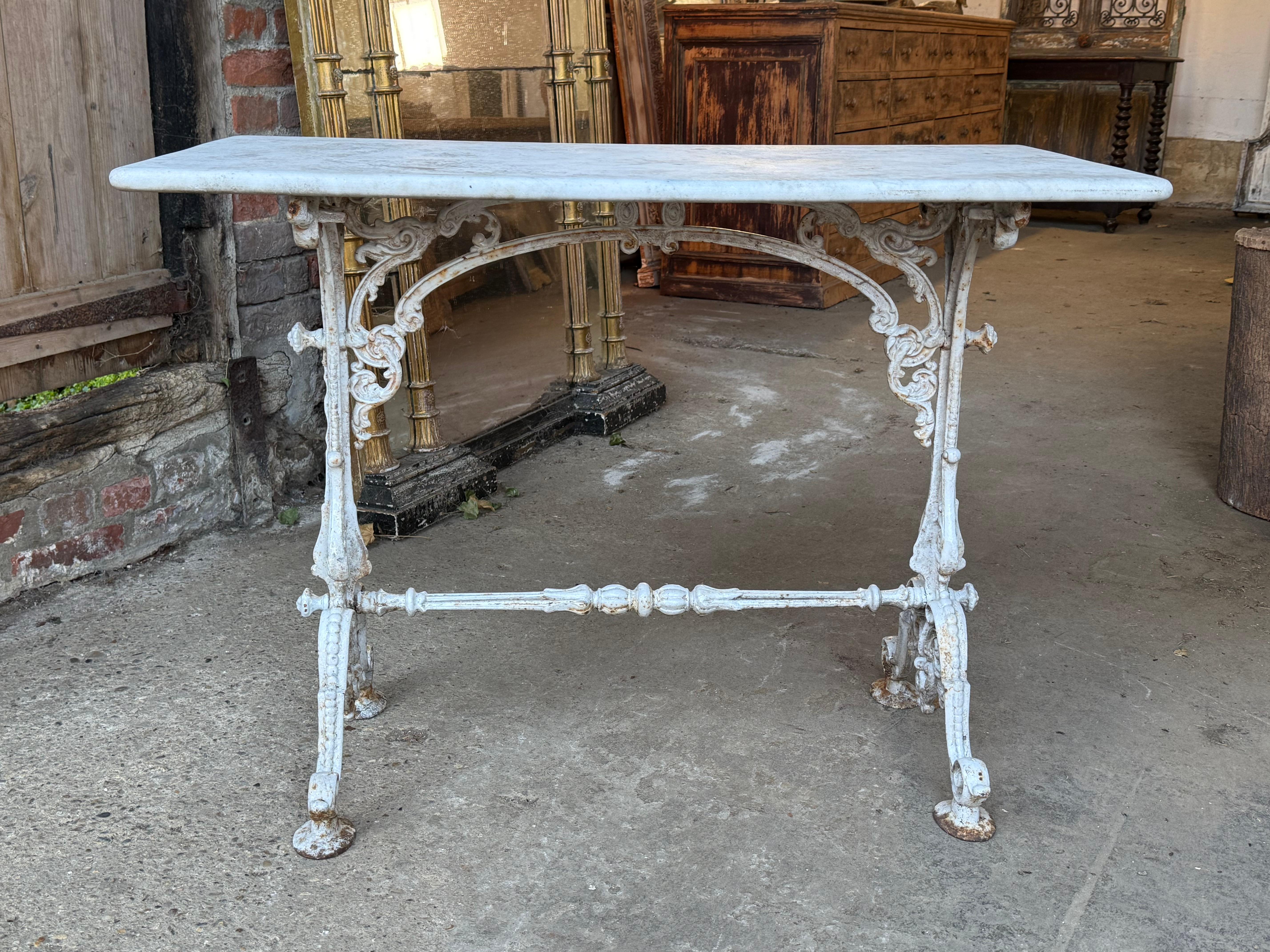 Hand-Crafted 19th Century French Cast Iron & Marble Table