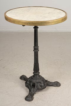 Table de bistrot française du 19ème siècle en fonte avec plateau en marbre