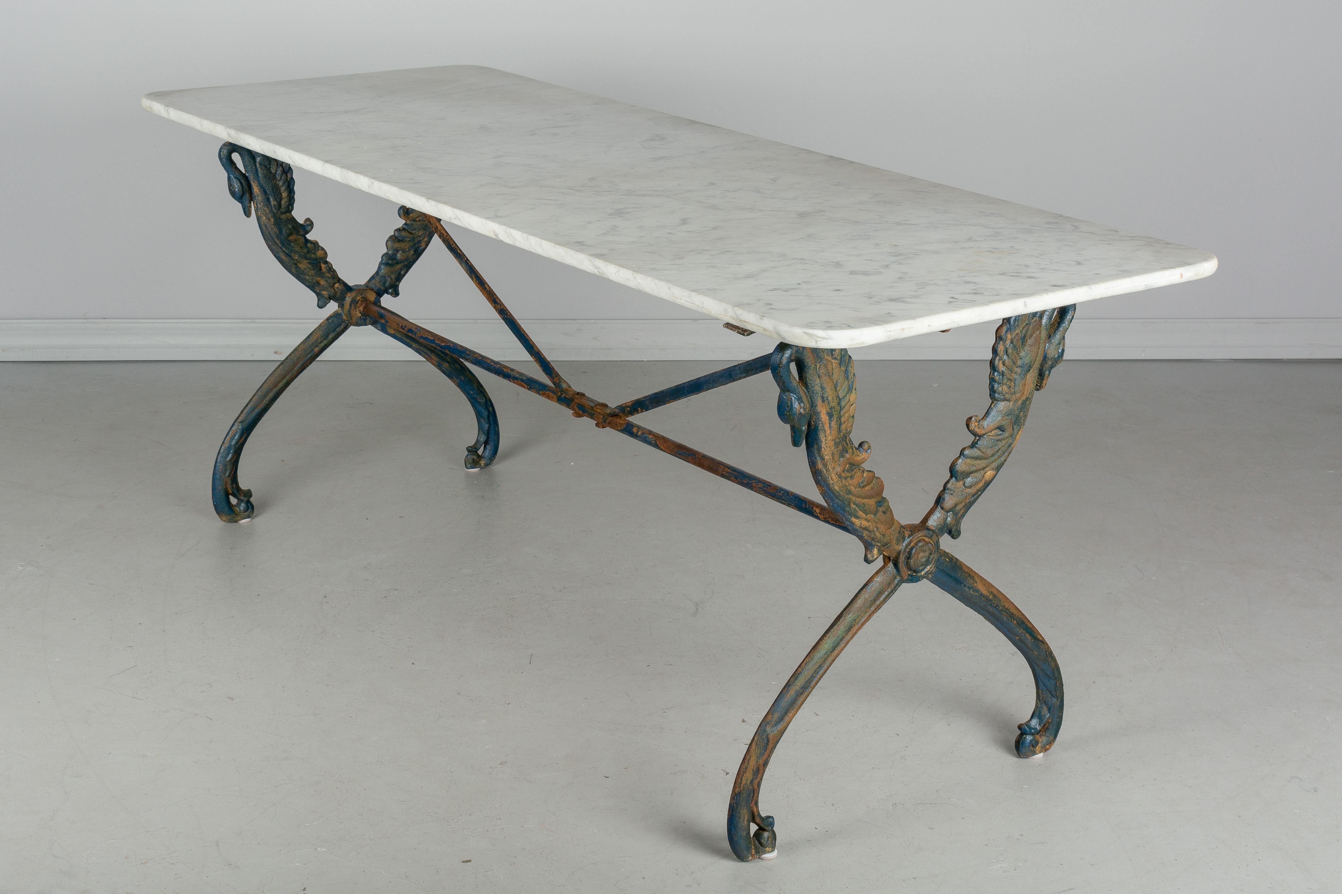 French Provincial 19th Century French Cast Iron Marble-Top Bistro Table