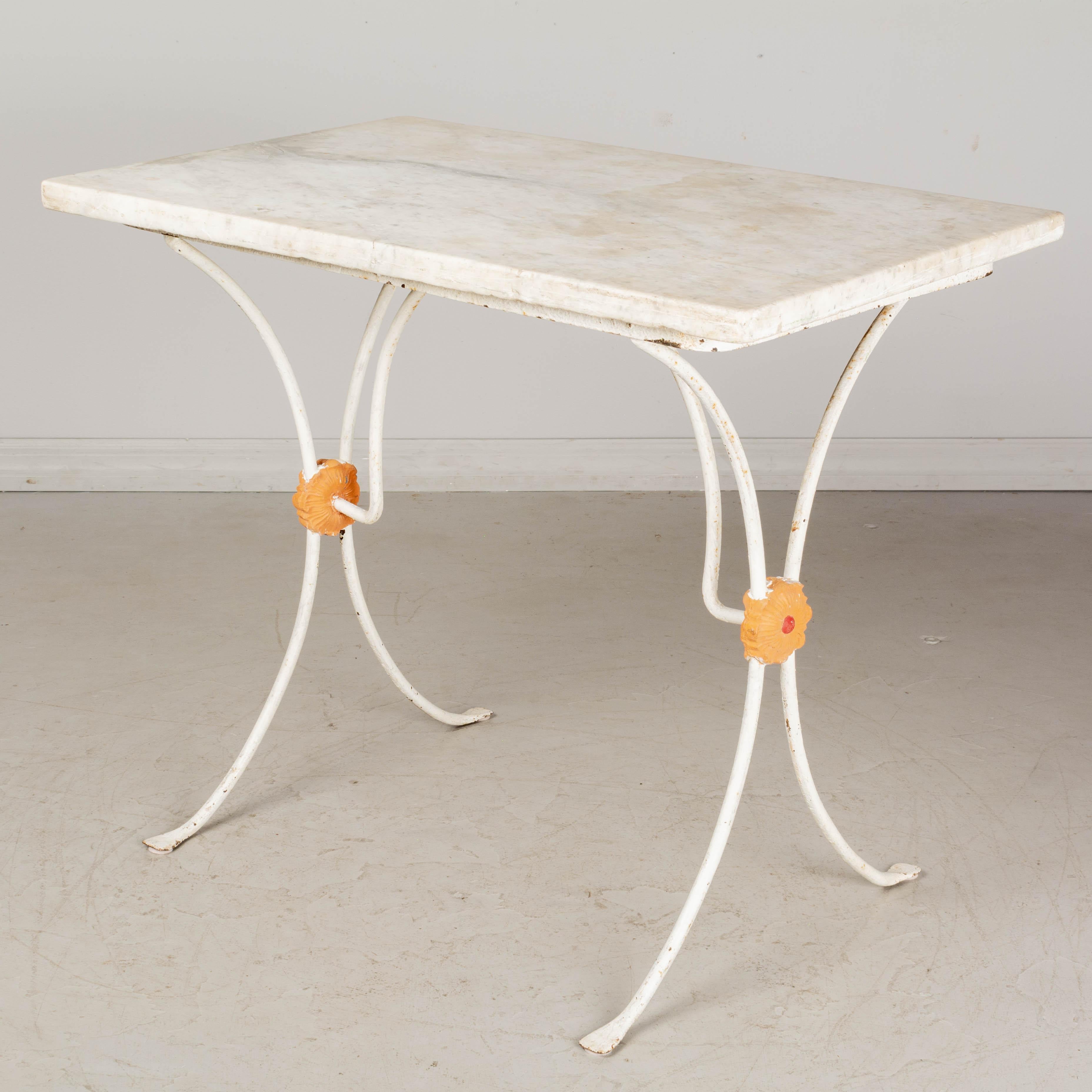 Beaux Arts 19th Century, French, Cast Iron Marble-Top Bistro Table For Sale