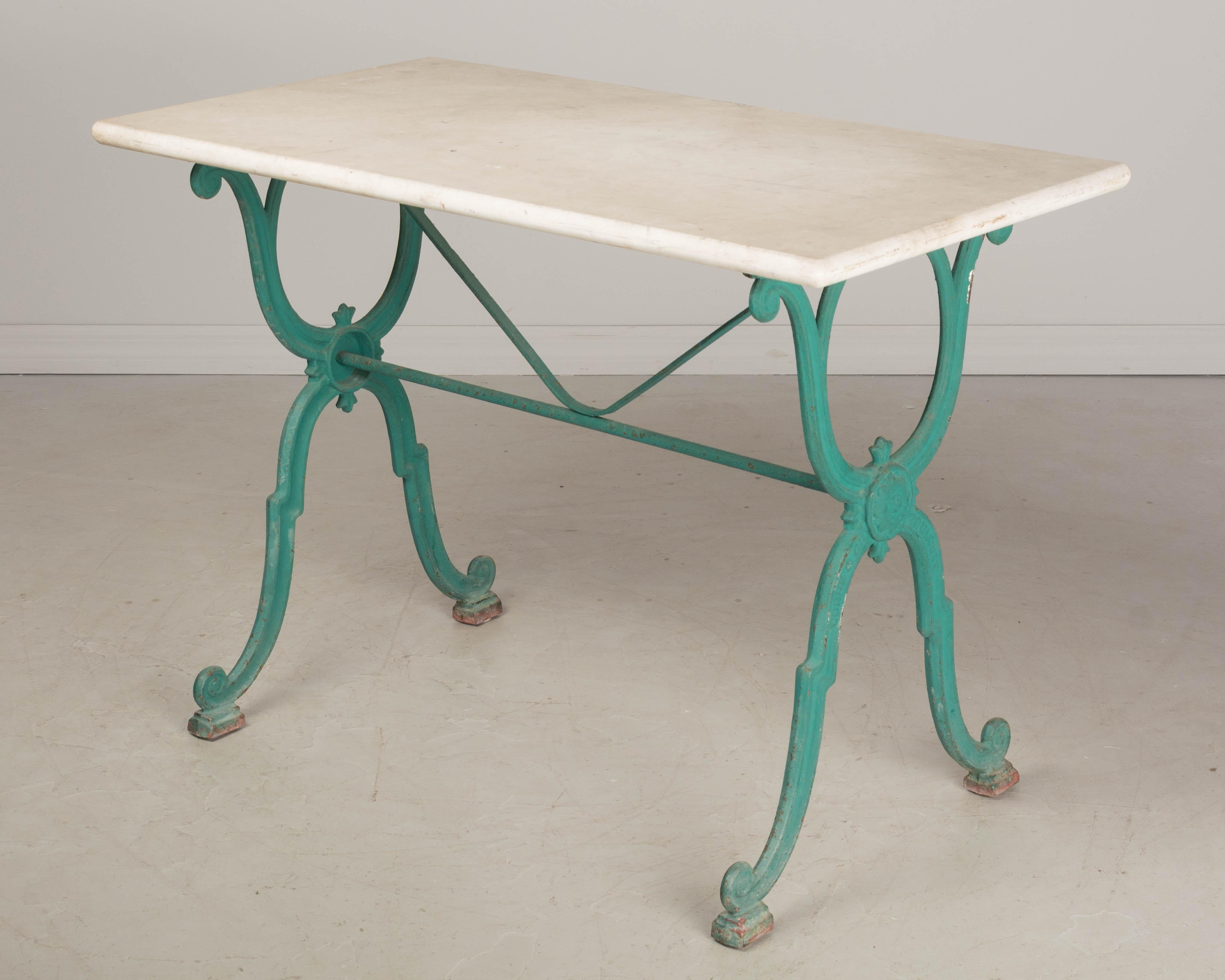 Beaux Arts 19th Century French Cast Iron Marble Top Bistro Table