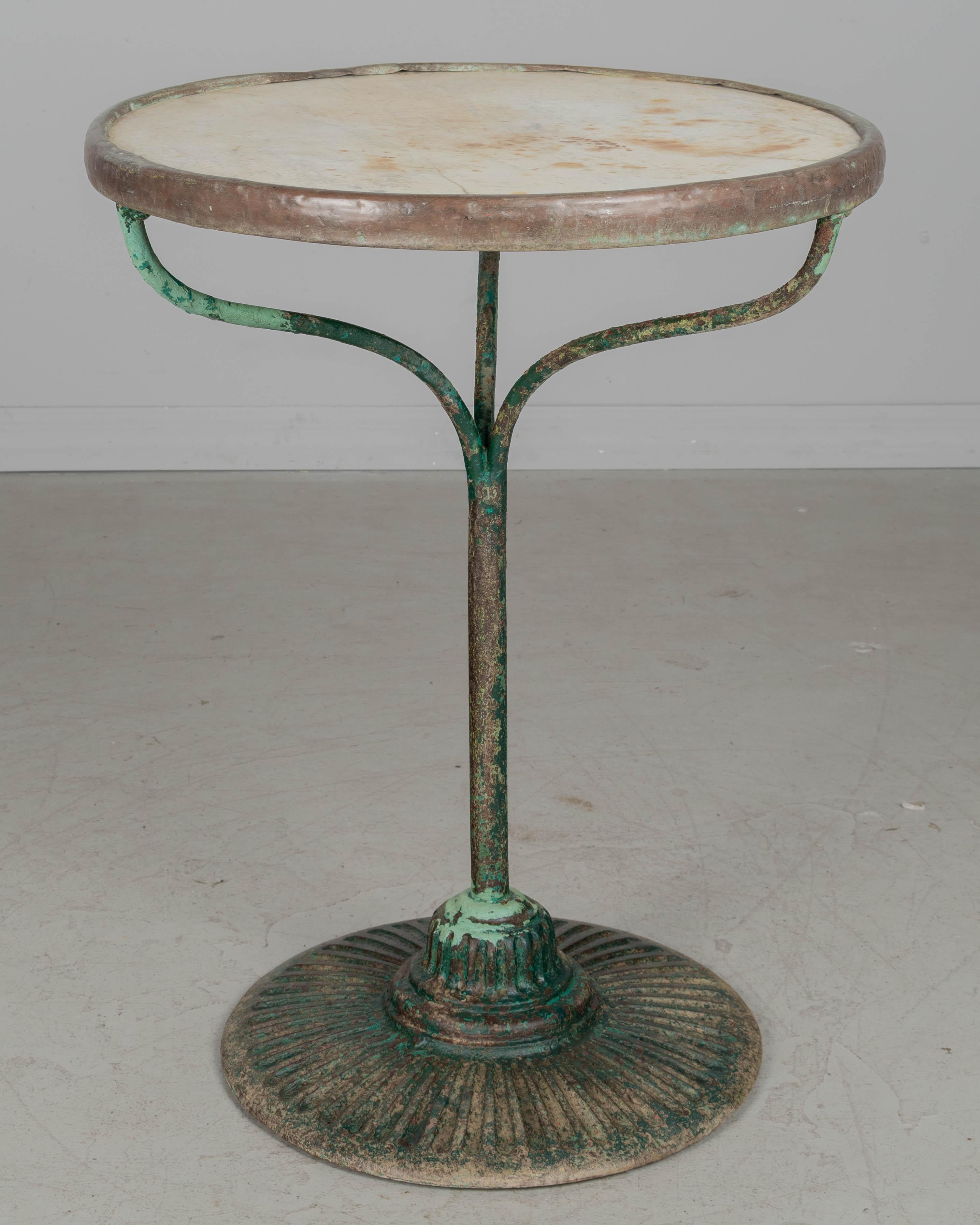 Beaux Arts 19th Century French Cast Iron Marble Top Bistro Table For Sale