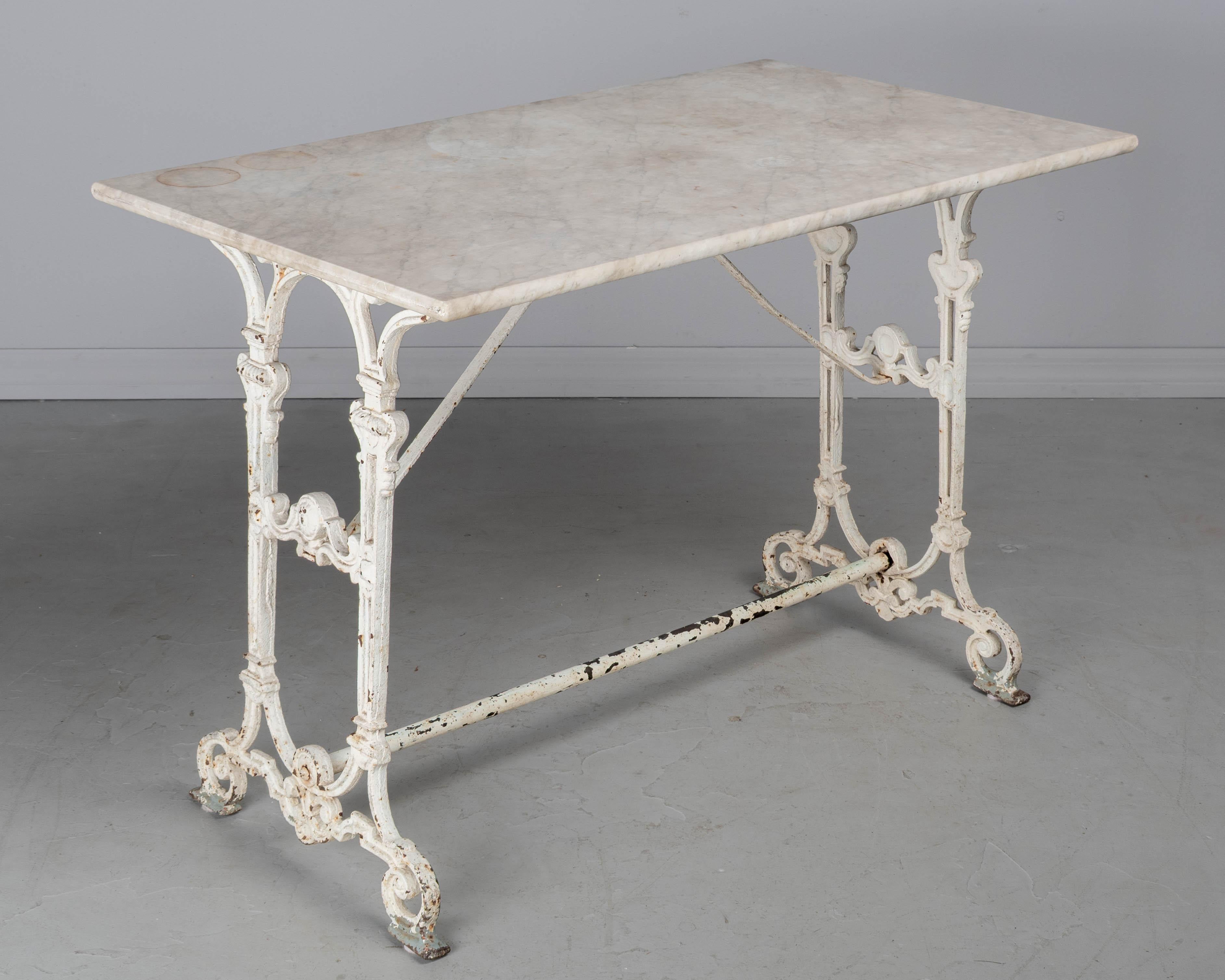 Beaux Arts 19th Century French Cast Iron Marble Top Bistro Table For Sale
