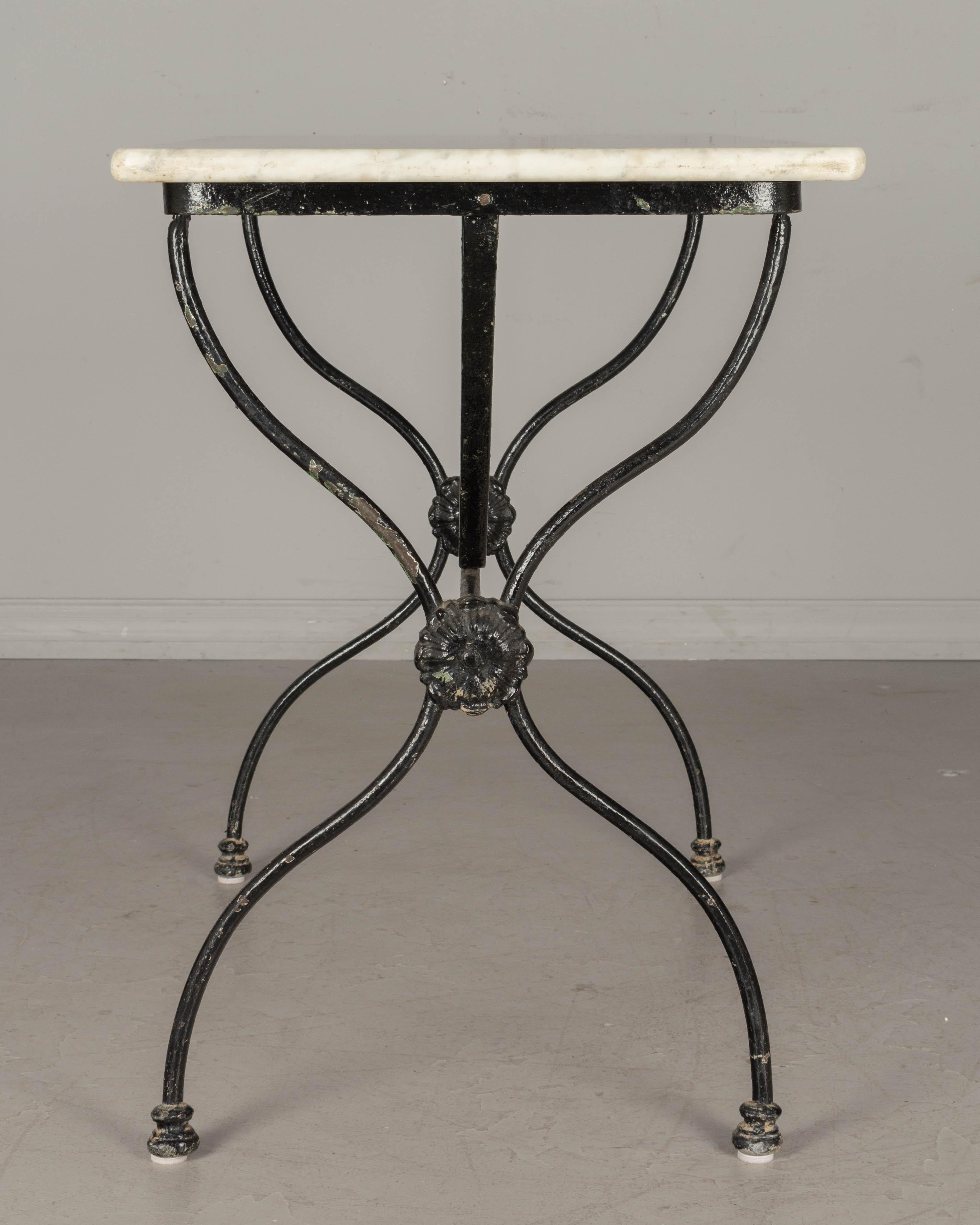Wrought Iron 19th Century French Cast Iron Marble-Top Bistro Table