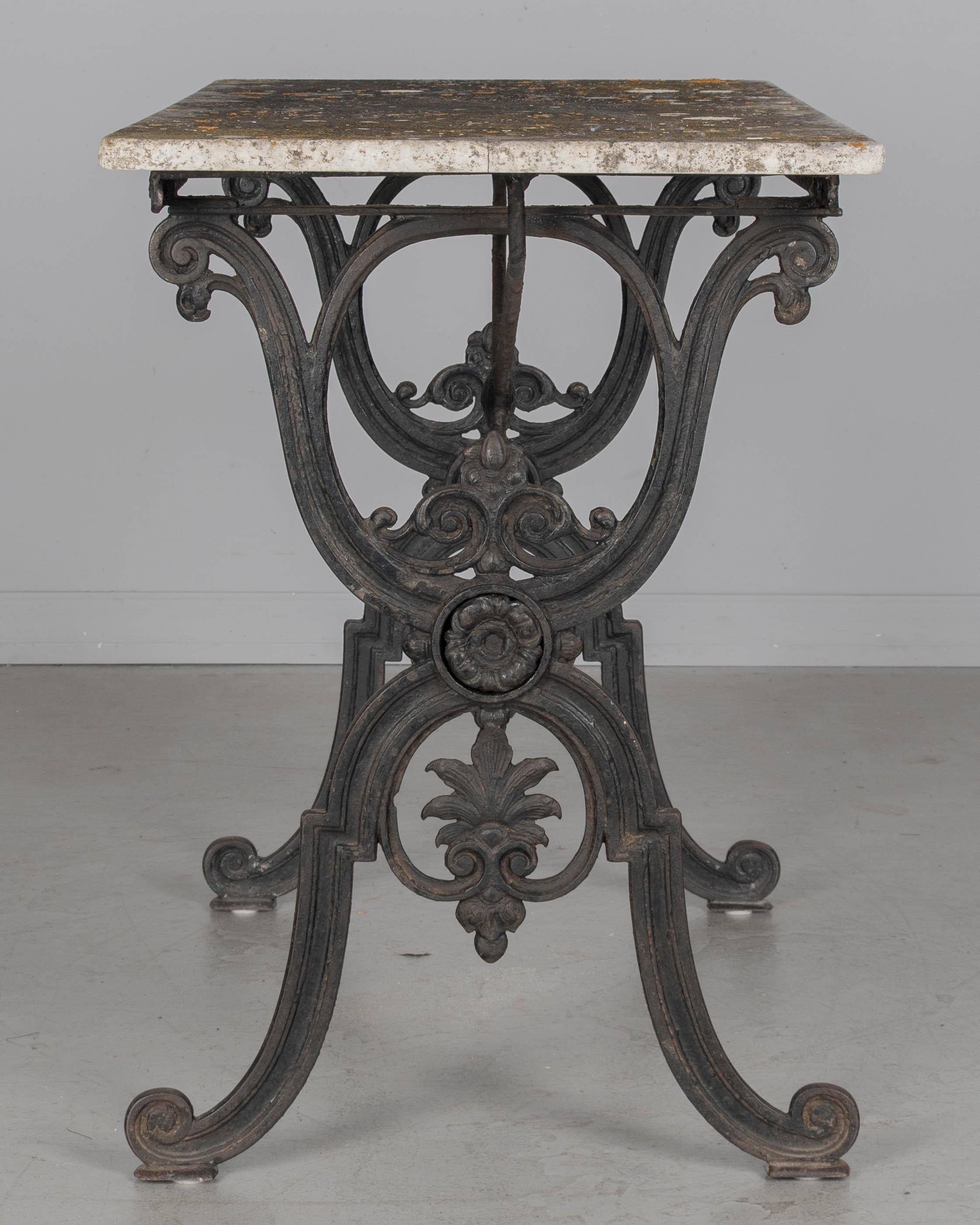 19th Century French Cast Iron Marble Top Bistro Table For Sale 2
